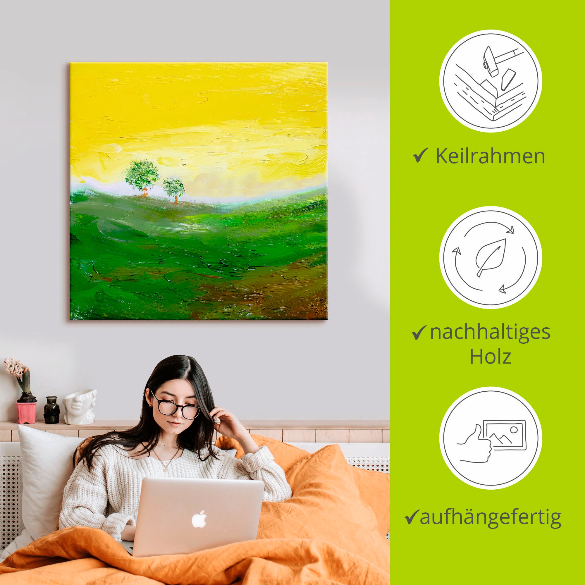 Artland Leinwandbild »Sonniger Tag«, Wiesen & Bäume, (1 St.), auf Keilrahmen gespannt