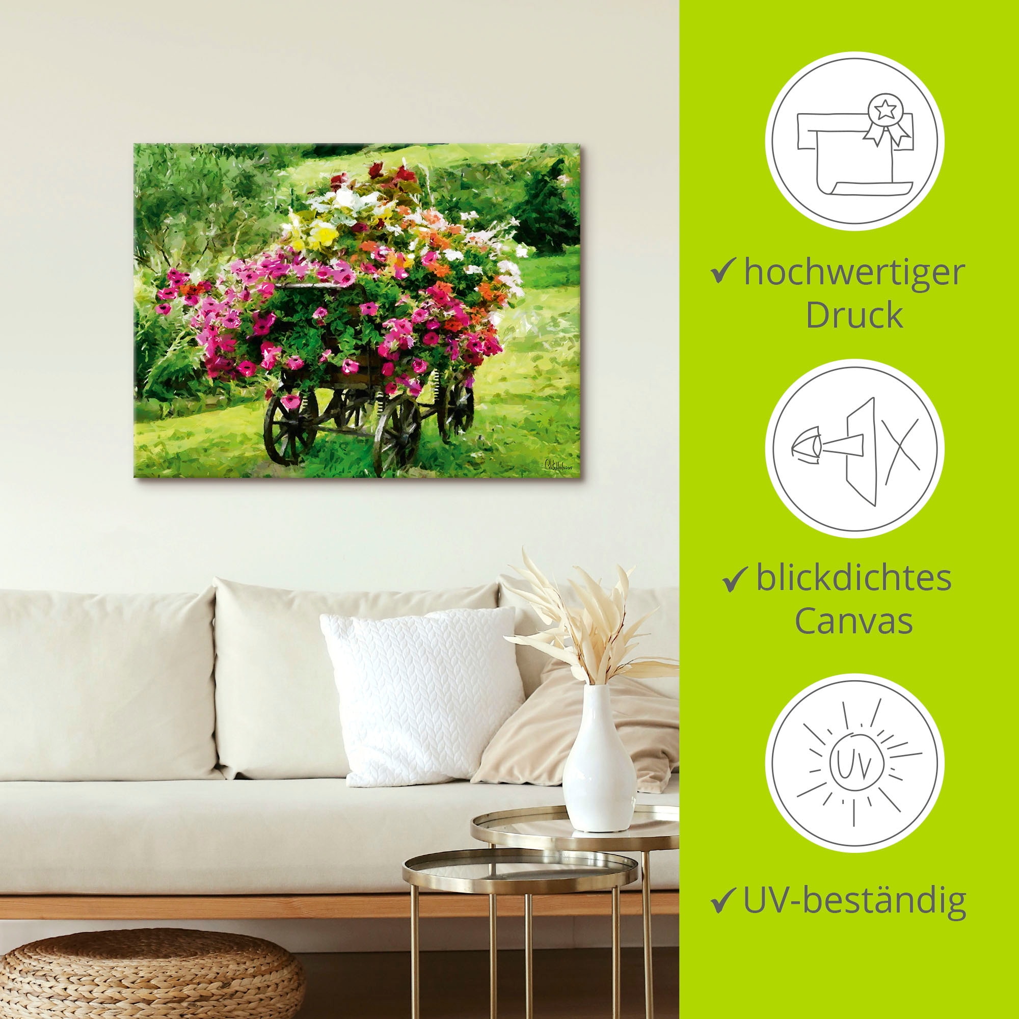 Artland Leinwandbild »Kutsche mit Blumen« Blumenbilder 1 Stk. tlg. auf Holzrahmen gespannt