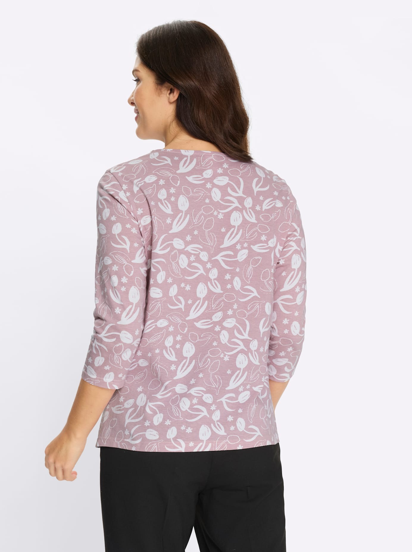 Classic Basics 3/4 Sleeve Shirt Women Rose White Patterned Size 54 2