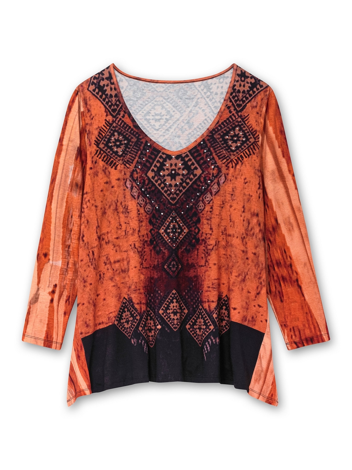 Sheego Langarmshirt »Große Größen«, im Ethno-Stil, mit Zipfelsaum