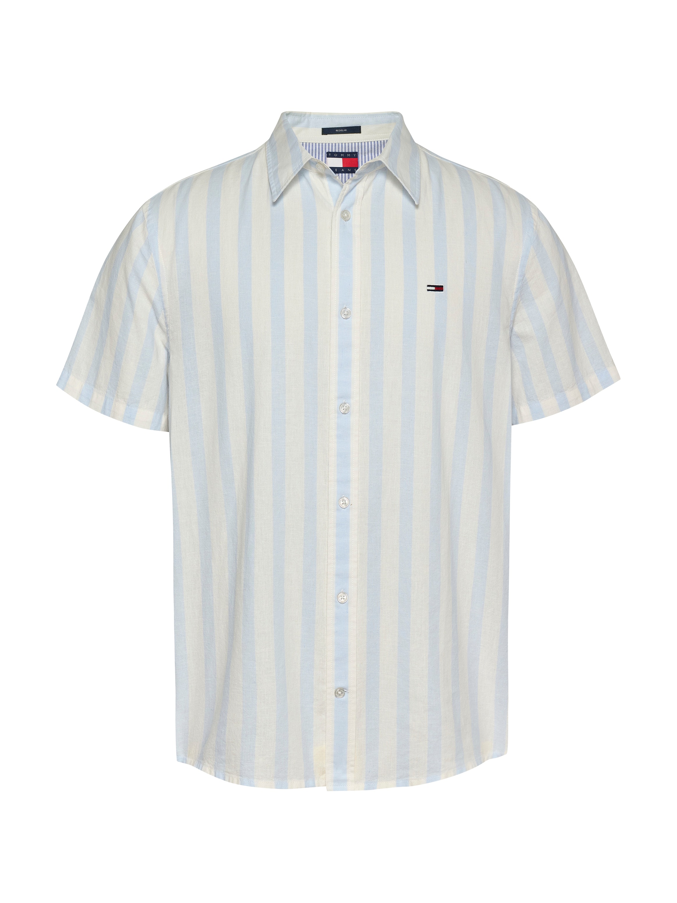 Tommy Jeans Kurzarmhemd »TJM REG LINEN BLEND STP SS SHIRT«, Mit Rundhalsausschnitt