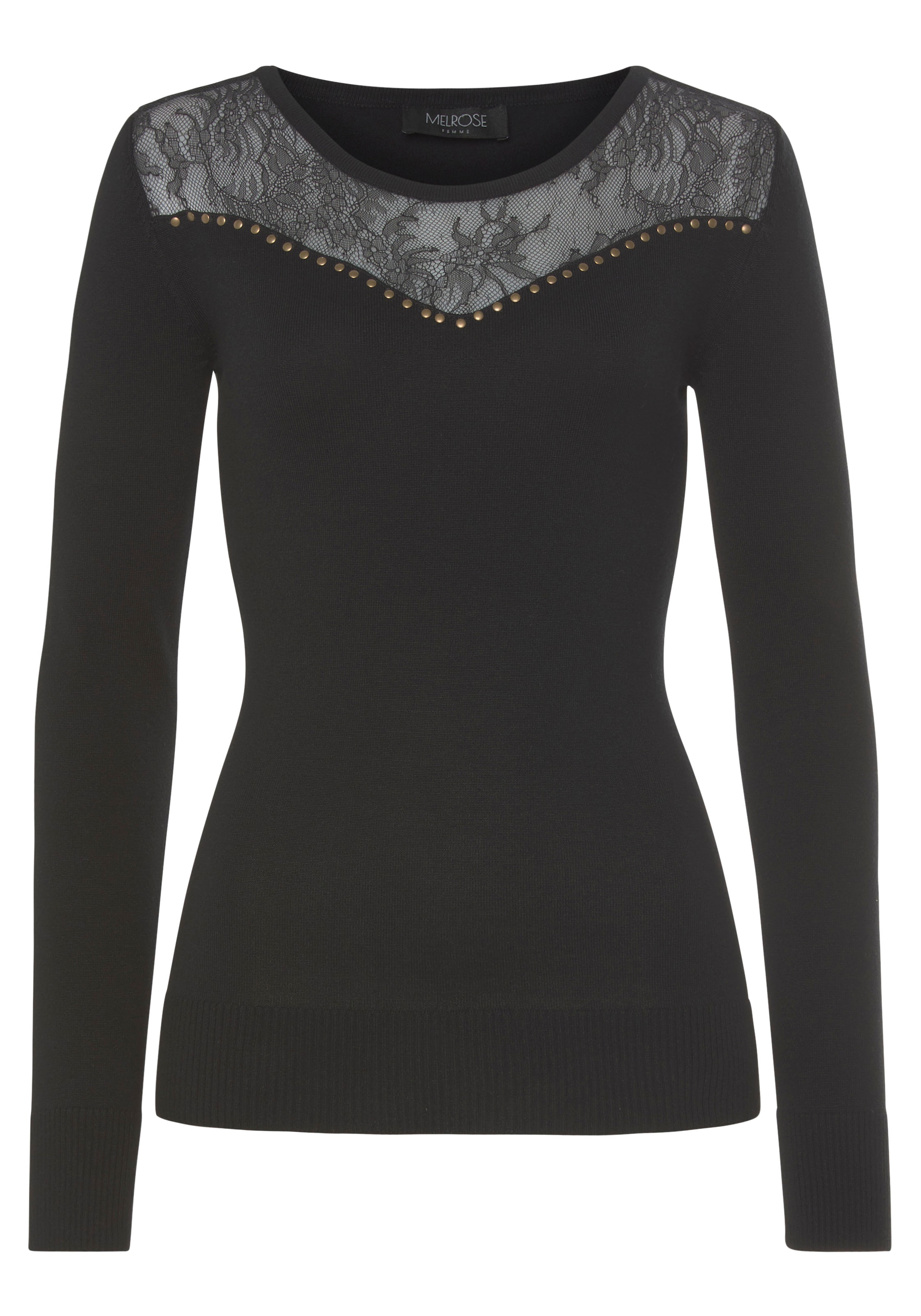 Melrose Rundhalspullover, mit Spitze und Nieten-Details