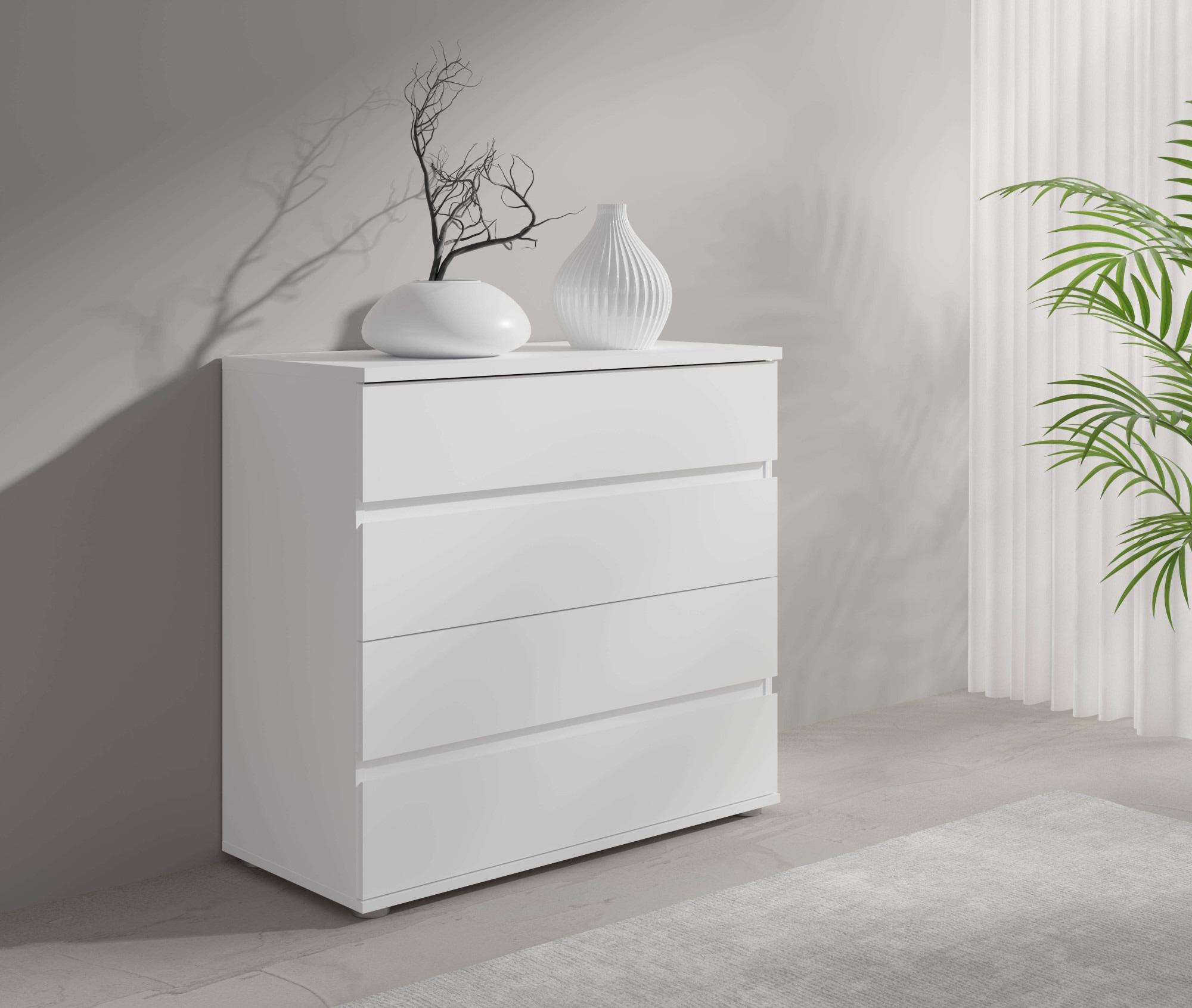 OTTO home Kommode "Greeti Sideboard mit 4 Schubladen, Maße B/T/H: 91,2/42/84,3 cm" Schubladenschrank mit viel Stauraum, weiß matt, Breite 91,2 cm