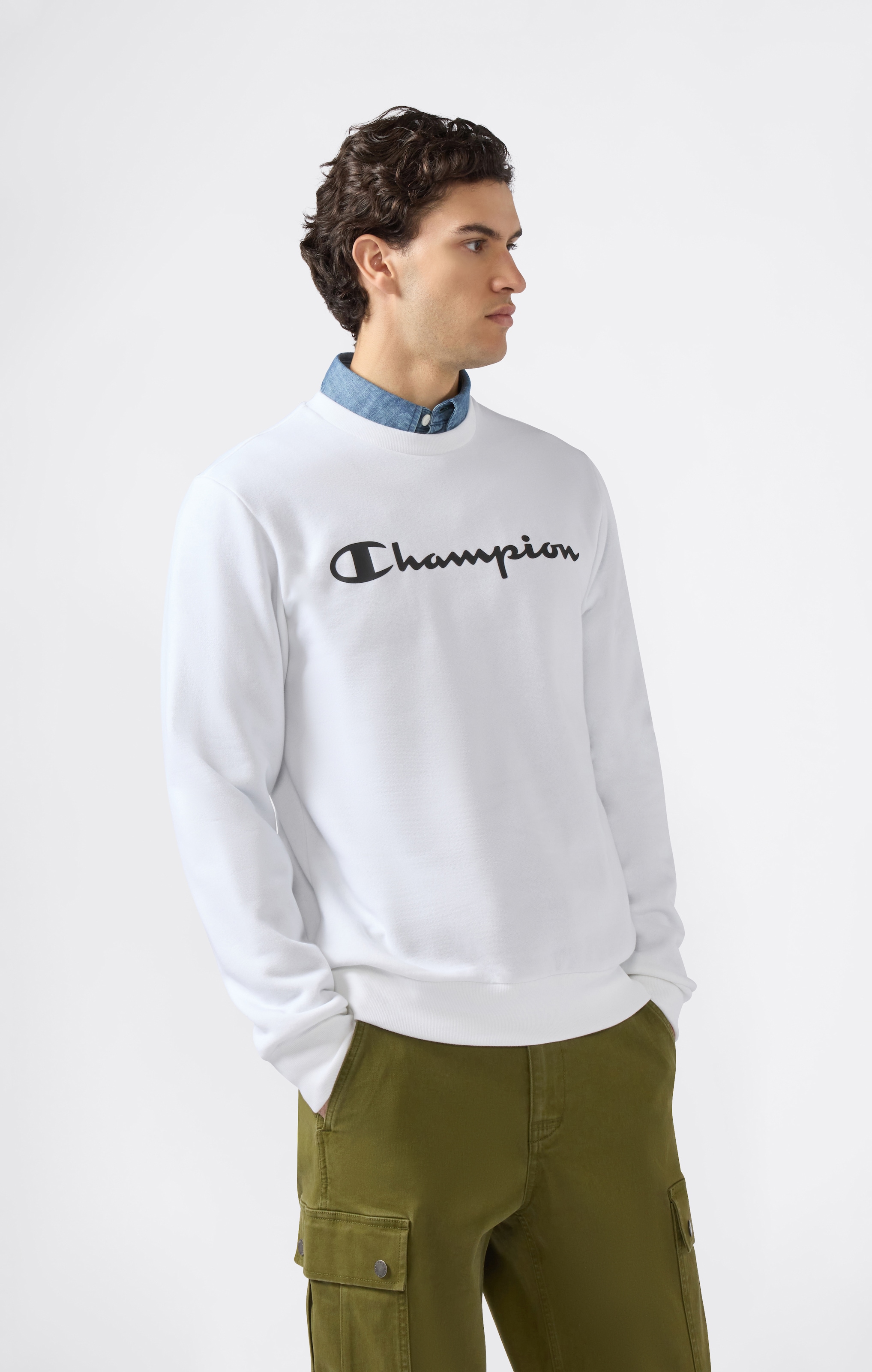 Champion Kapuzensweatshirt "BASICS Fleece Crewneck Sweatshirt Large Logo", mit Baumwolle und Polyester, Langarm-Ausführung, gerader Abschluss