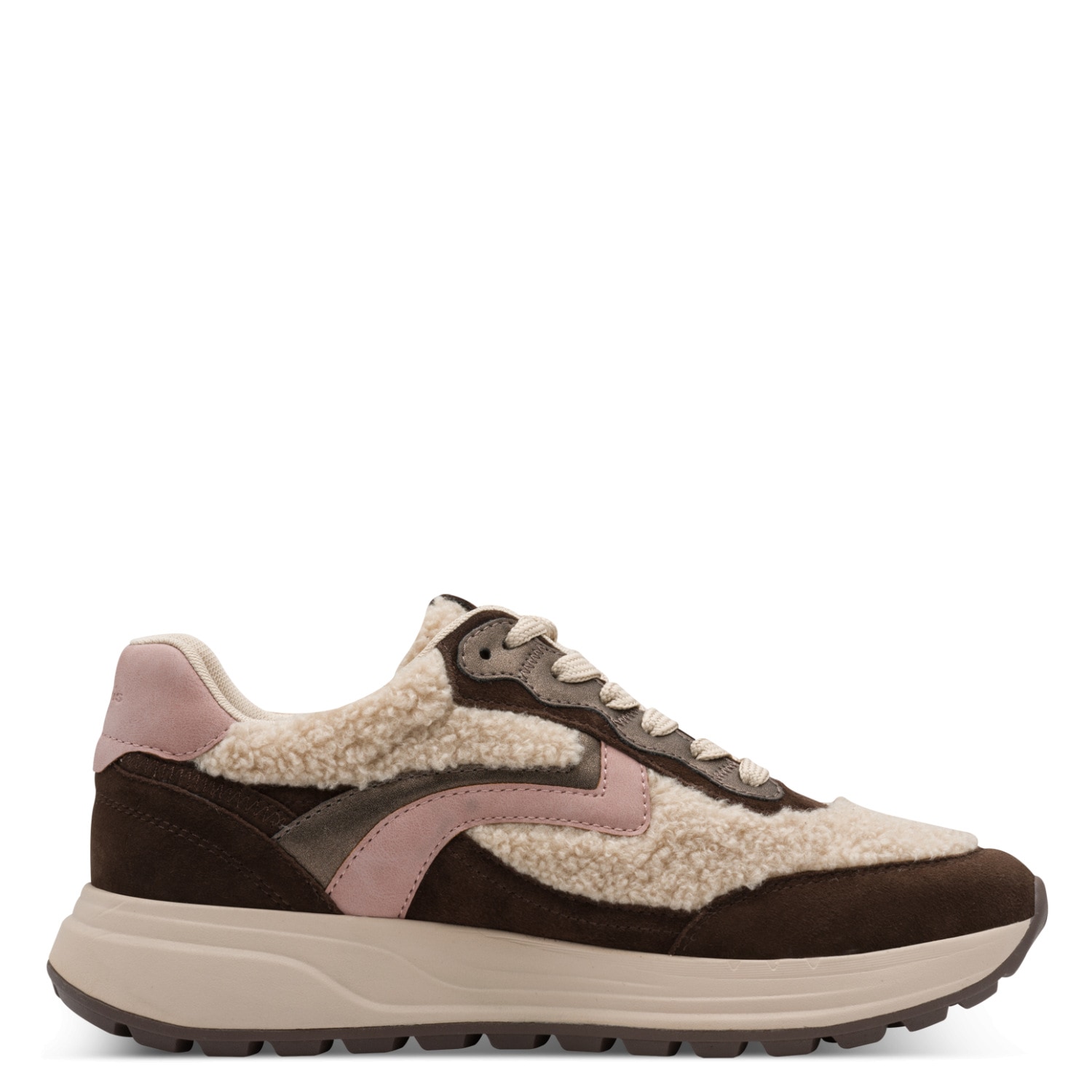 Tamaris Plateausneaker  Freizeitschuh, Halbschuh, Schnürer mit Teddy-Plüsch-Besatz