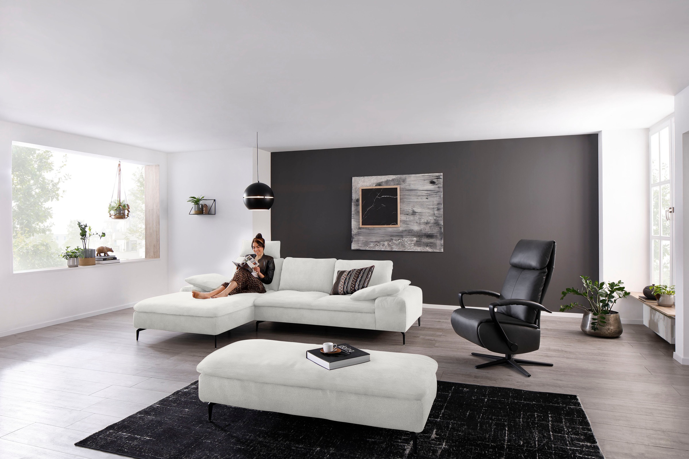 W.SCHILLIG Ecksofa "valentinoo, Designsofa, bequem, elegant und zeitlos, L-Form" inklusive Hocker, mit Sitztiefenverstellung, Breite 299 cm