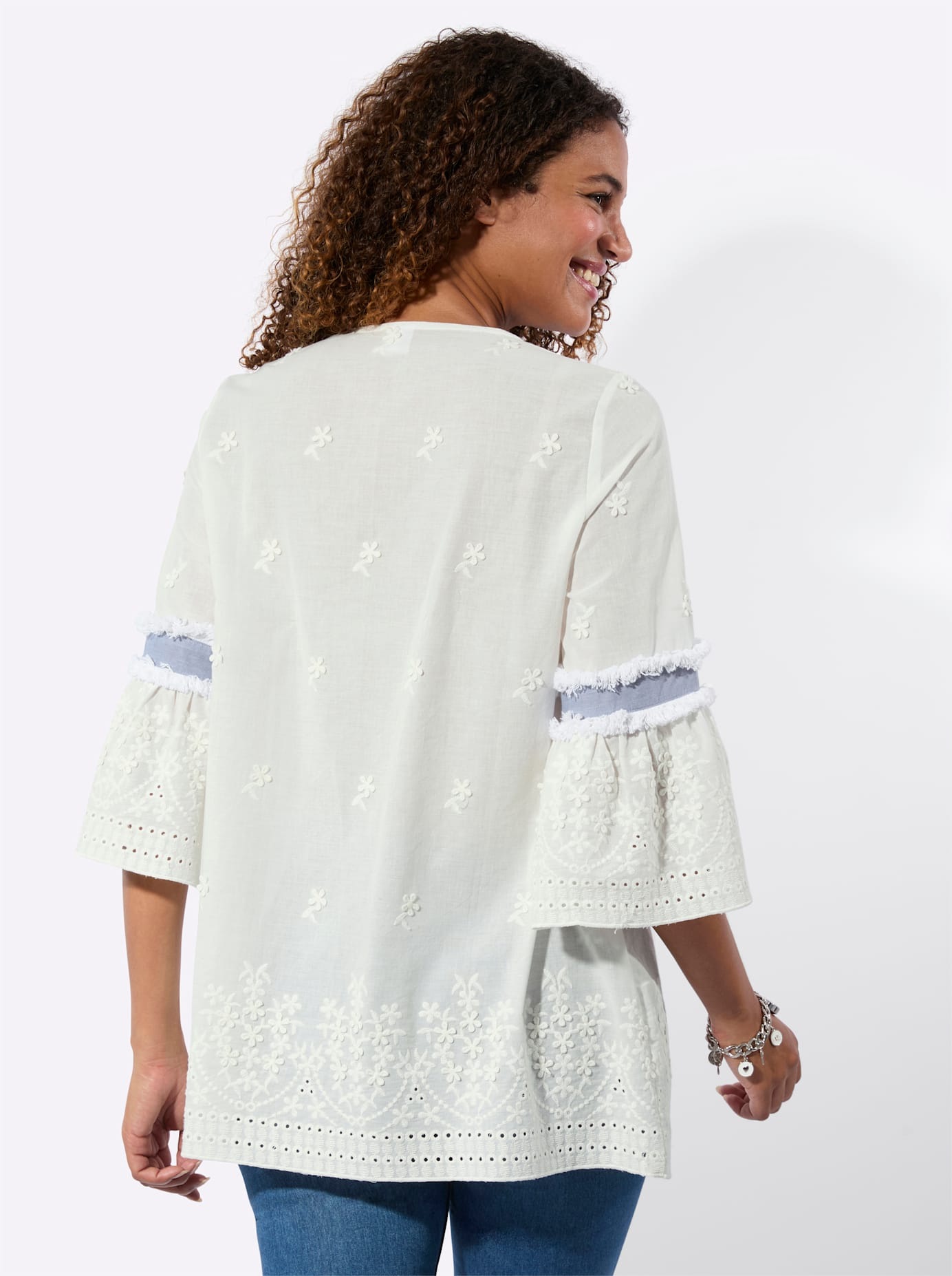 Longbluse INSPIRATIONEN, Damen, Gr. 38, weiß, 100% Baumwolle, Besatz:100% Baumwolle, unifarben, V-Ausschnitt, Blusen Longbluse 2