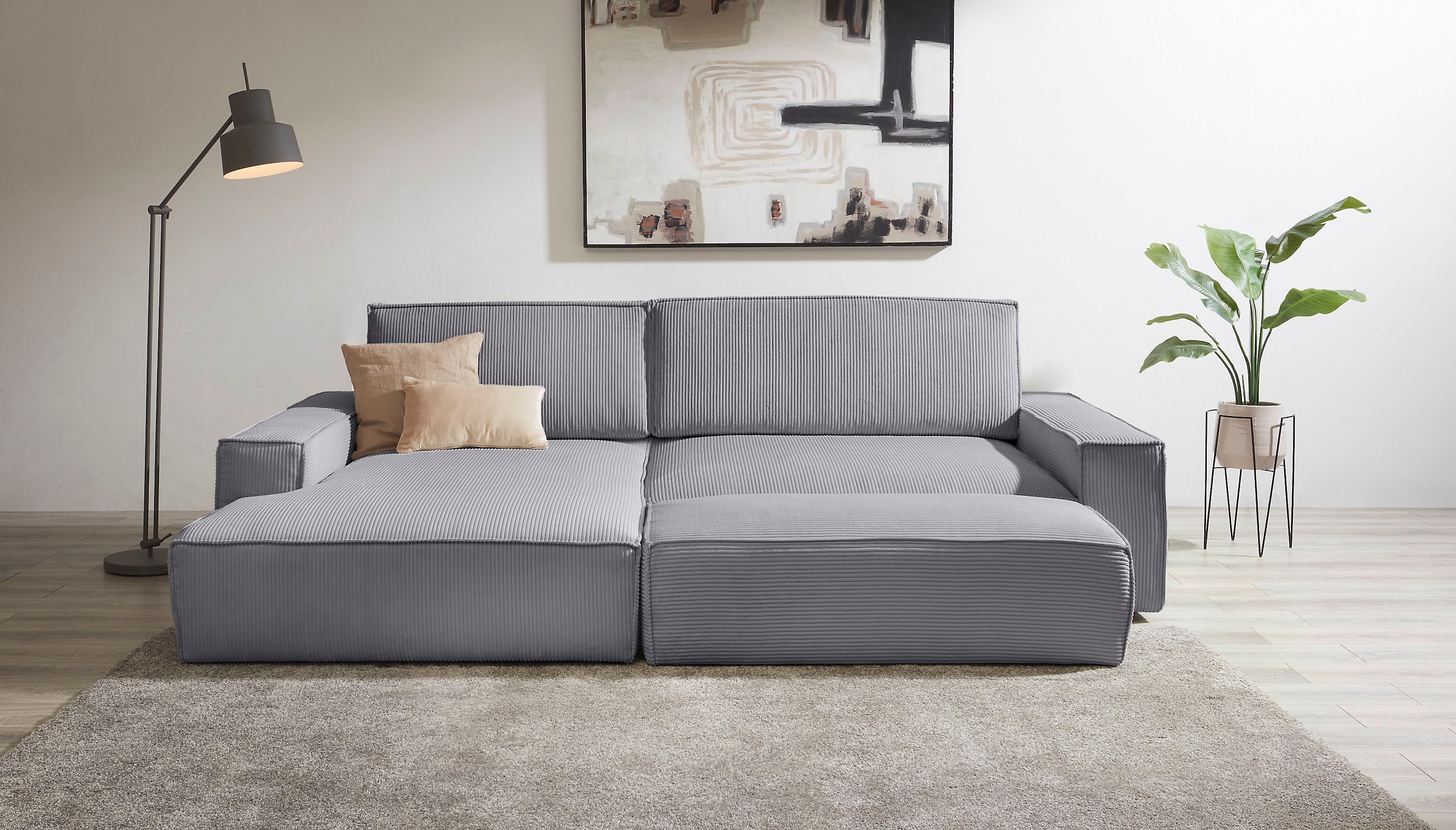 Home affaire Polsterecke »NEU: SHERWOOD XXL tief, L-Form mit Schlaffunktion, Big-Sofa mit Hocker«, (Set, 2 St.), stellbar zum Schlafsofa (Krokodilverbinder), Cord, Leinenoptik