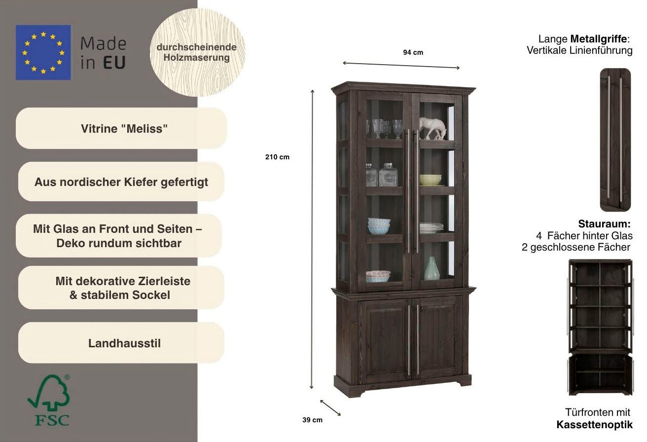 Thumbnail - Home affaire Vitrine "Meliss" aus massiver Kiefer, FSC zertifiziert, Breite 94 cm