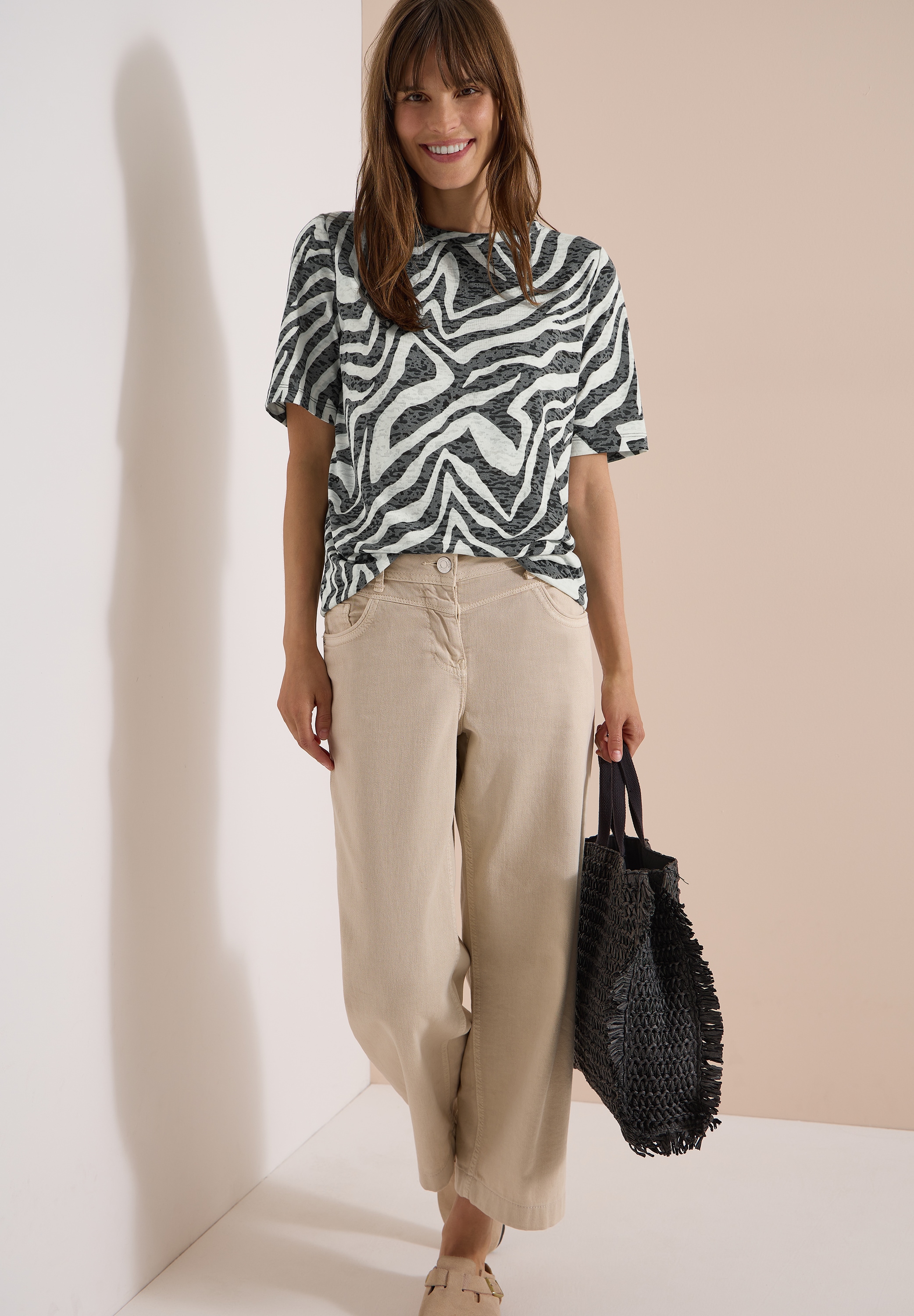 Cecil Print-Shirt Ausbrenner-Optik, elastischer Saum, Viskosemix