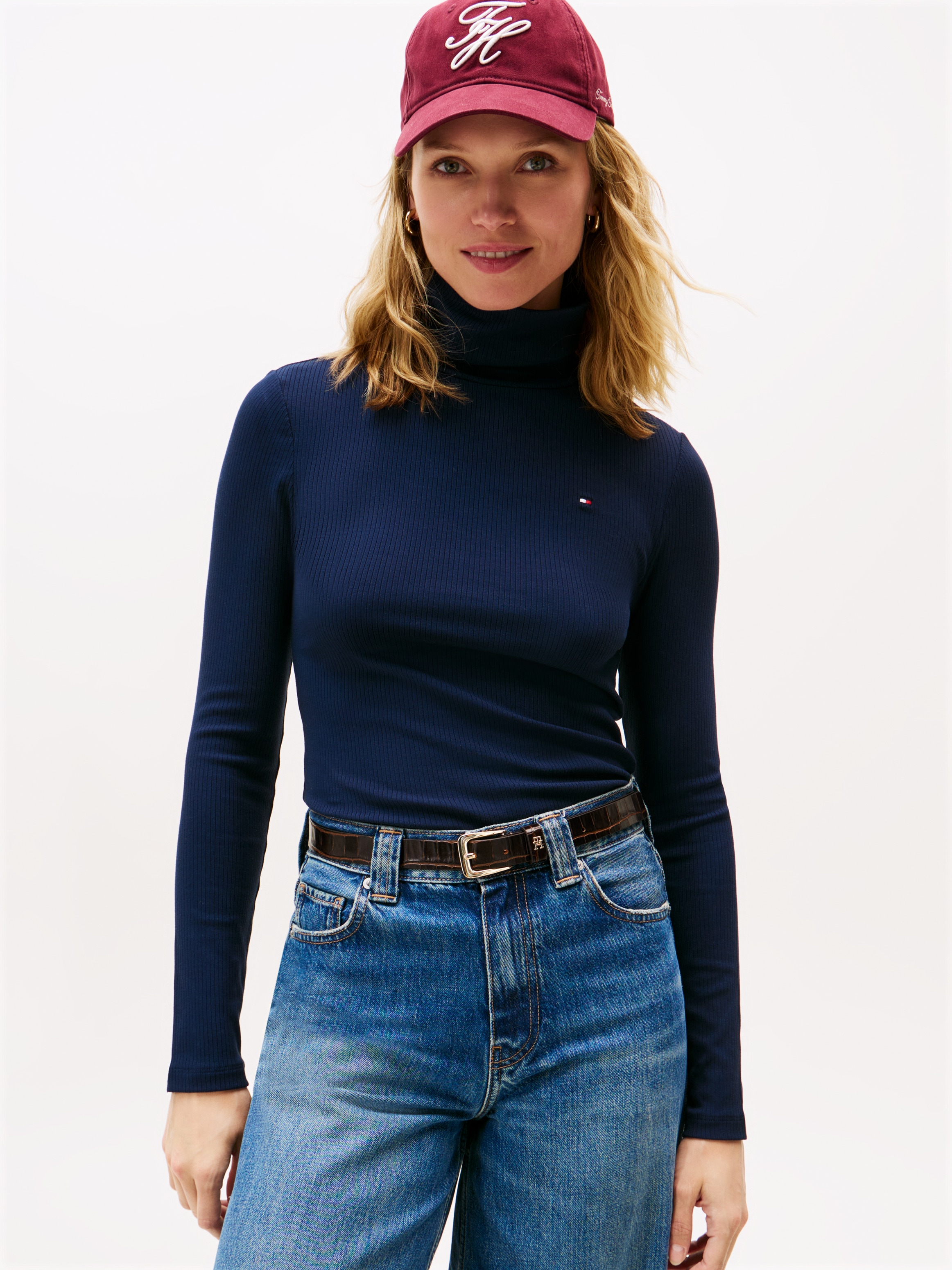 Tommy Hilfiger Langarmshirt "SLIM 5X2 RIB ROLL-NK LS", in gerippter Struktu günstig online kaufen