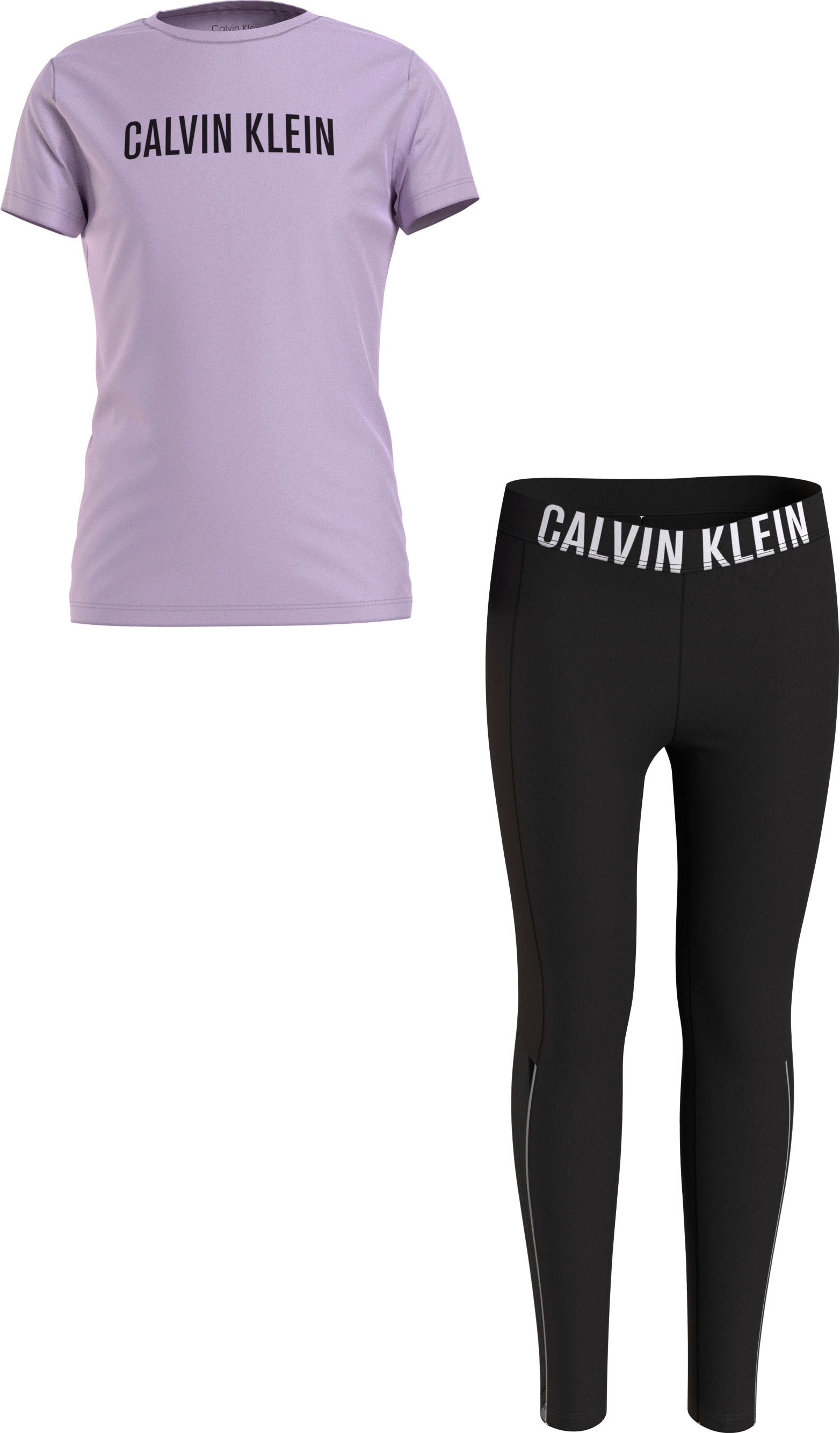 Calvin Klein Pyjama »KNIT PJ bestellen Beineinsätzen tlg.), (2 SET transparenten leicht online mit | BAUR (SS+LEGGING)«