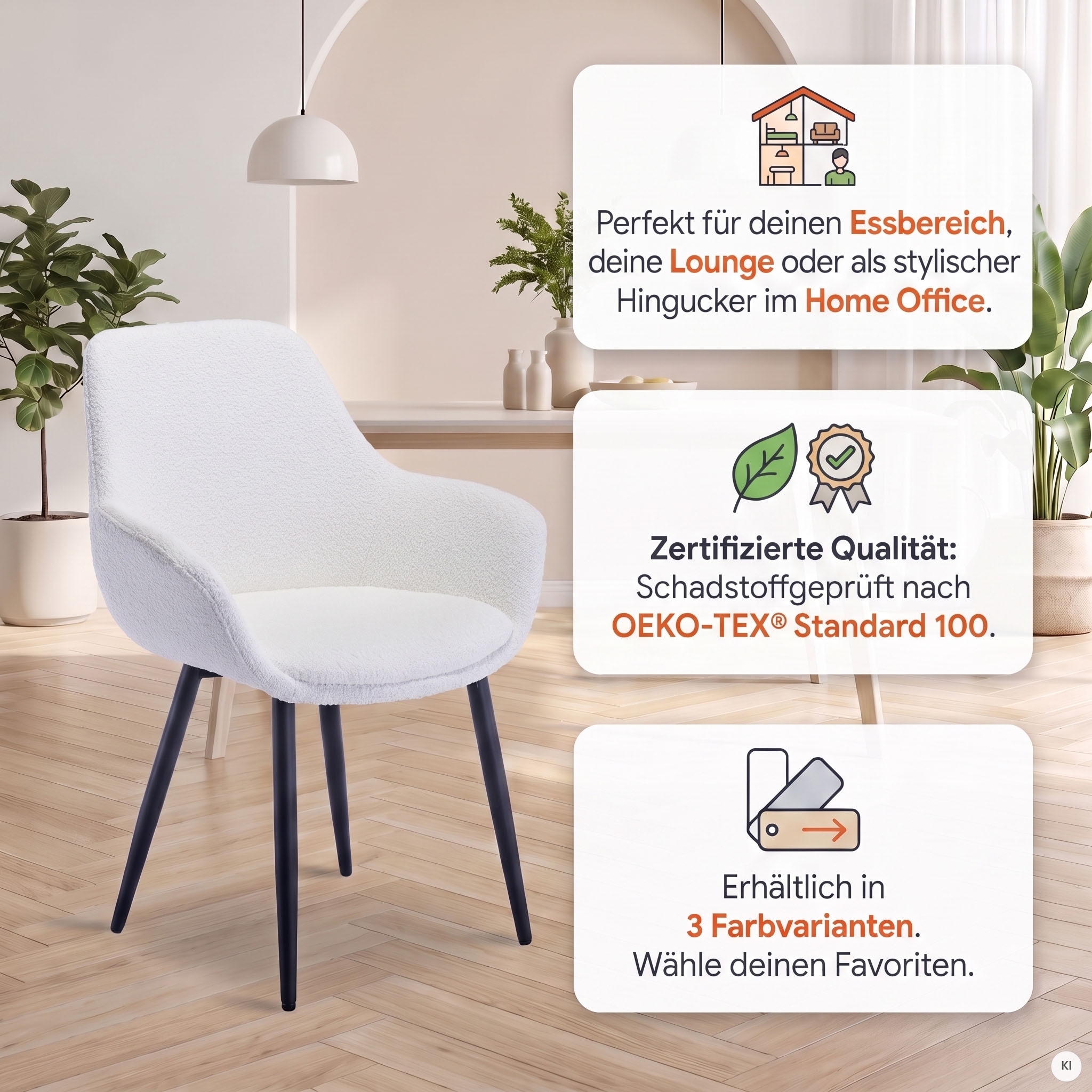 SalesFever Armlehnstuhl »Esszimmerstuhl mit elegantem Komfort« (Set) 2 Stk.moderner Bouclé-Bezug