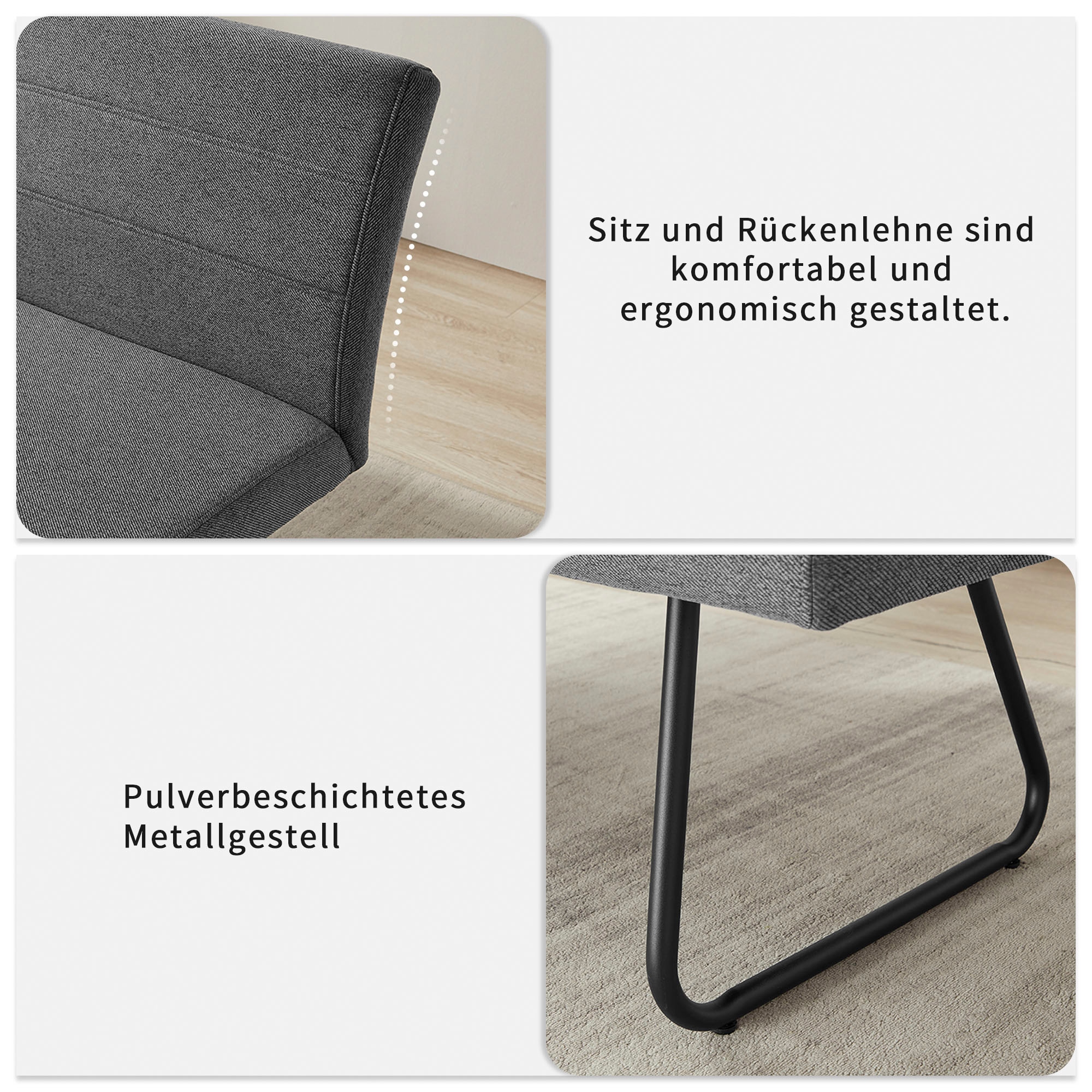 OTTO home Eckbankgruppe »Stevian« Set, 1 ausziehbarer Esstisch + 1 Eckbank Recamiere links + 2 Stühle, 4 Stk. tlg. Holz, Strukturstoffbezug, Freischwingerstühle, gesteppten Bänken