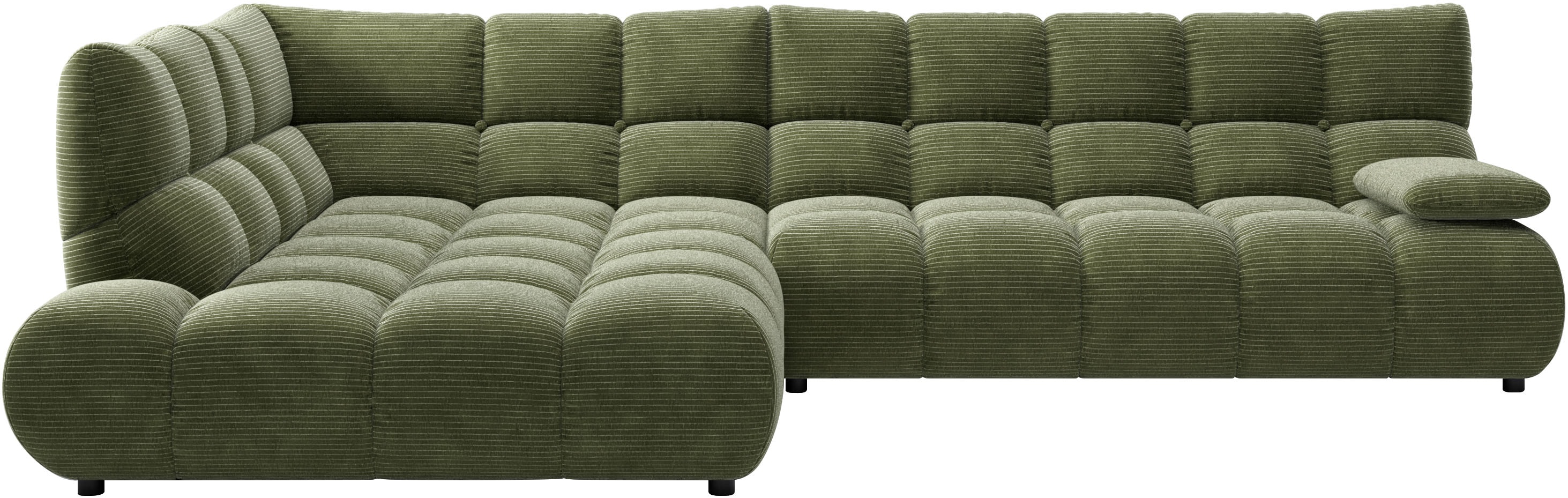 Home affaire Ecksofa "Cozy Bubble, mit klappbarer Armlehne, Breite 324 cm" mit eleganter Steppung, Rundumbezug & weicher Polsterung