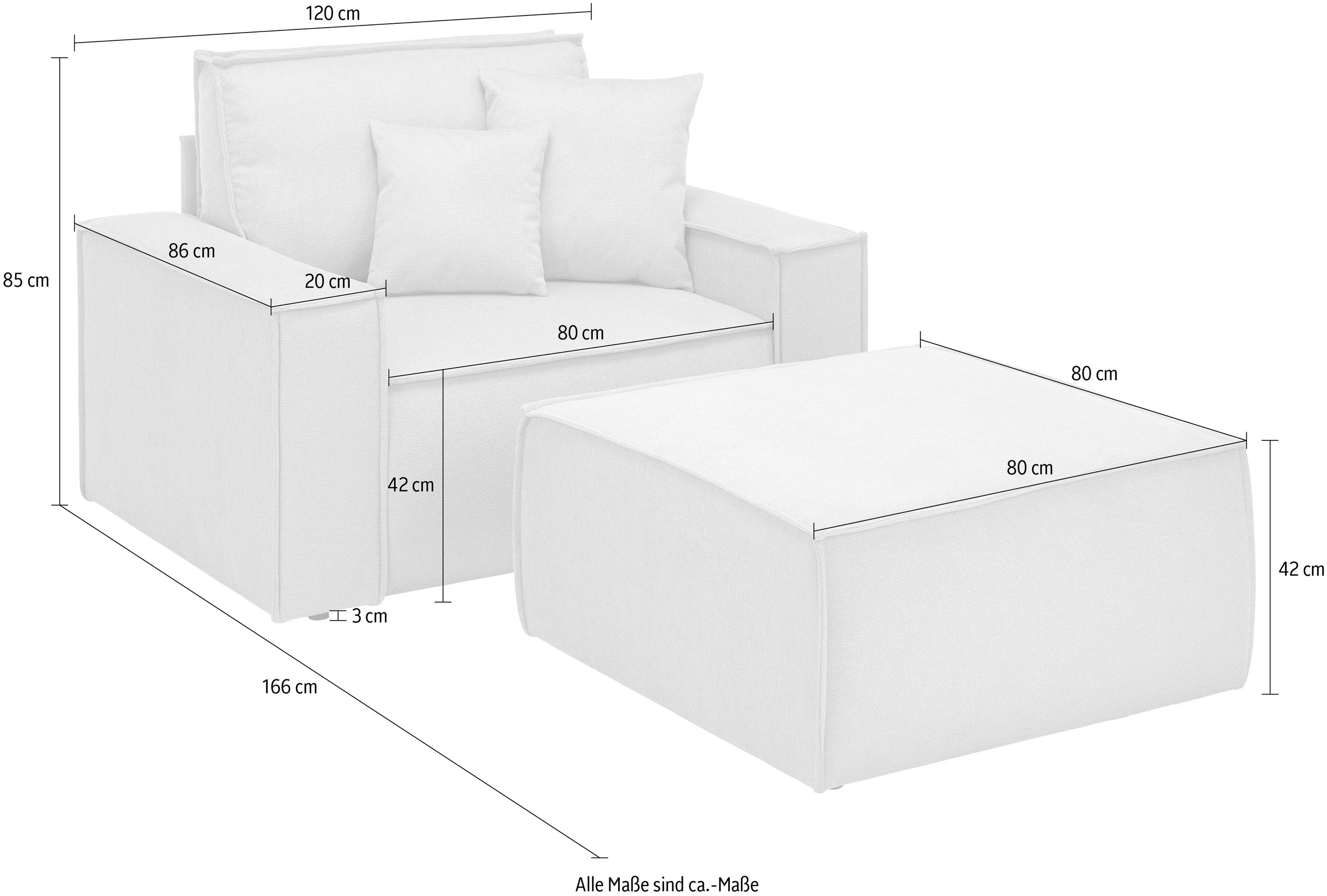 andas Loveseat »Finnley«, (2 St.), Loveseat und Hocker im Set, passend zur Polster-Serie Finnley