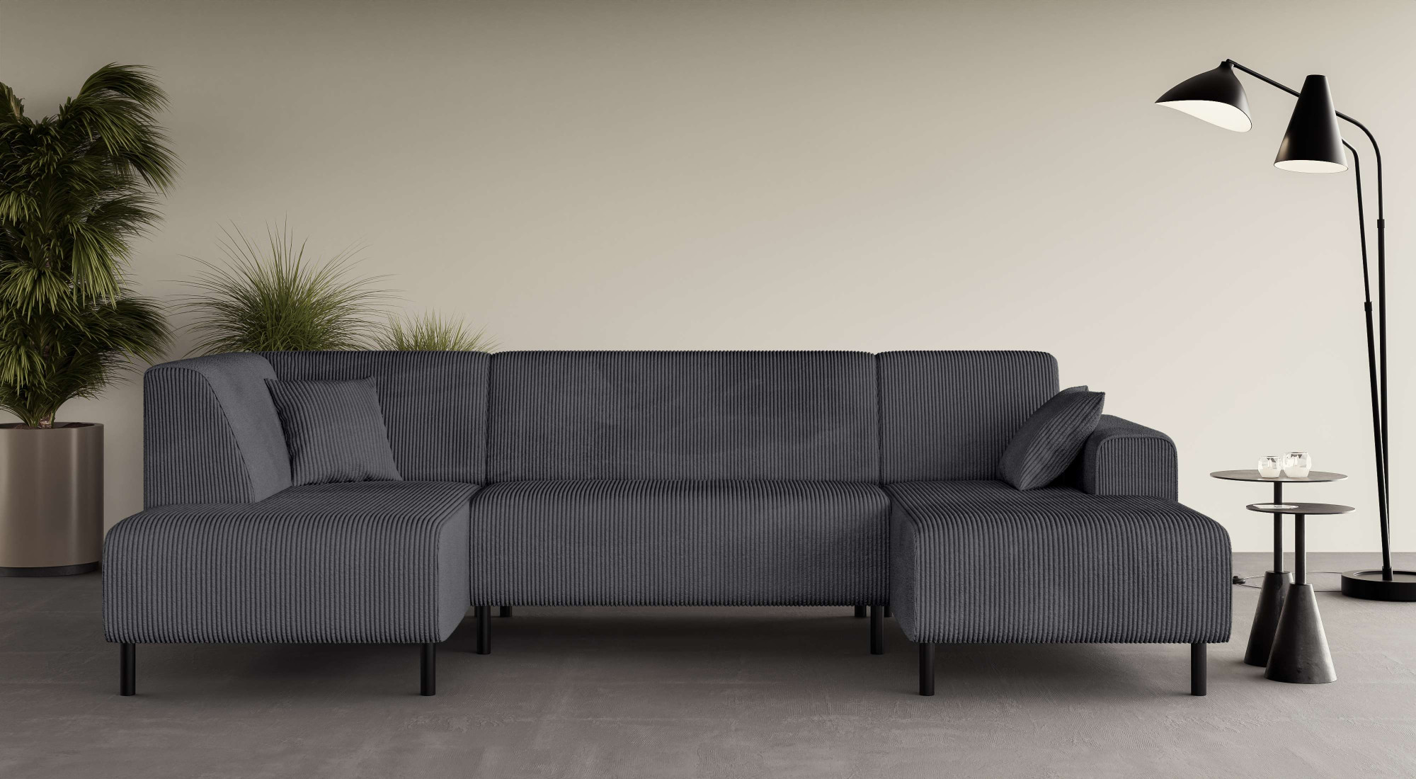 OTTO home Wohnlandschaft "ARROS U-Form mit Wellenunterfederung, Maße B/T/H: 300/163/81 cm" incl. Zierkissen, mit Recamiere links/rechts bestellbar, auch in Cord