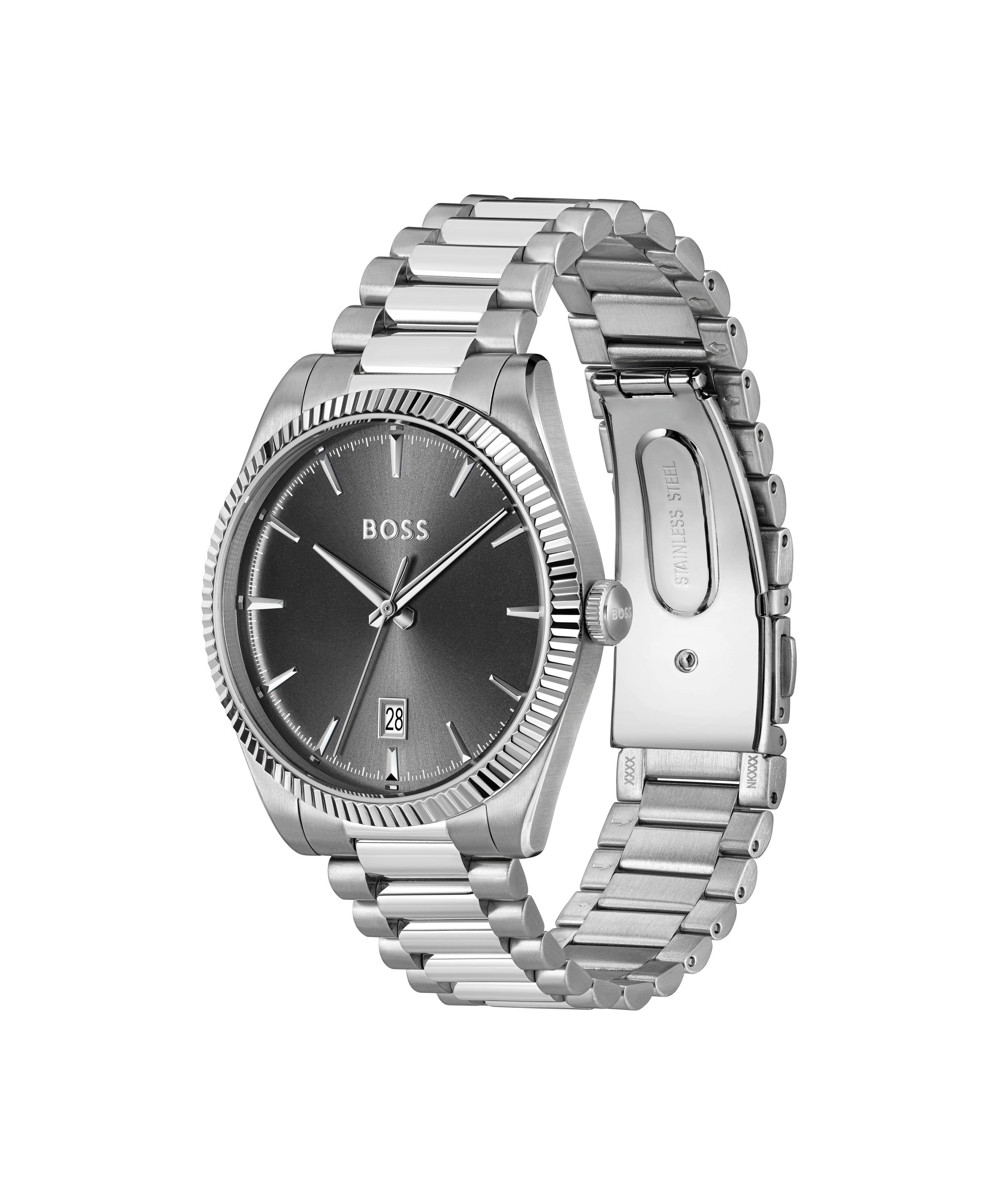 BOSS Quarzuhr »CHESWICK« Armbanduhr, Herrenuhr, Edelstahlarmband, analog, Tag