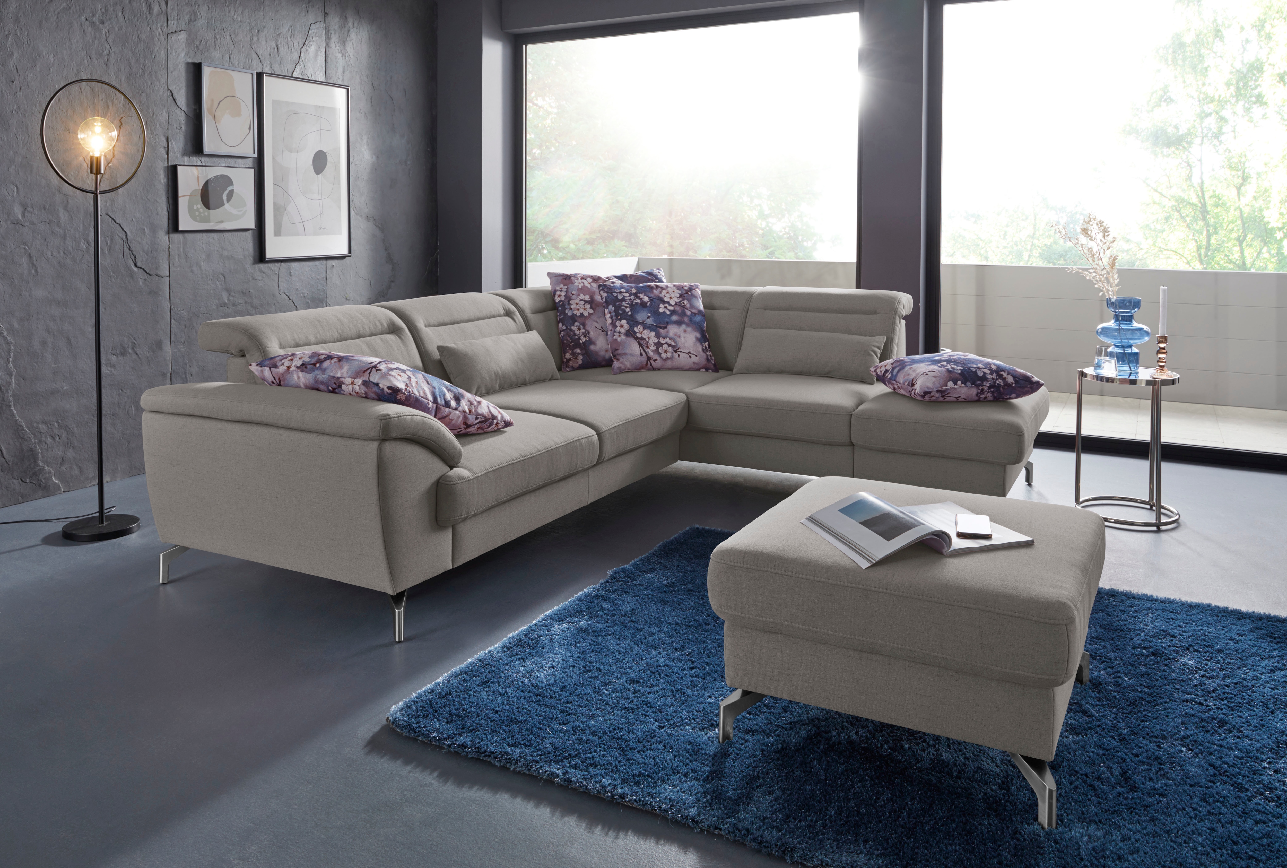sit&more Ecksofa "Percy L-Form" 12 cm Fußhöhe, Sitztiefenverstellung, wahlweise in 2 Fußfarben