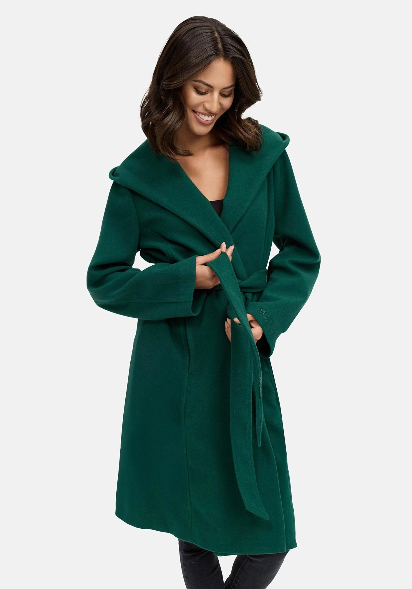 Marikoo Kurzmantel »Kailii«, Eleganter Wickel Mantel mit Taillengürtel und Oversized Hood Kapuze