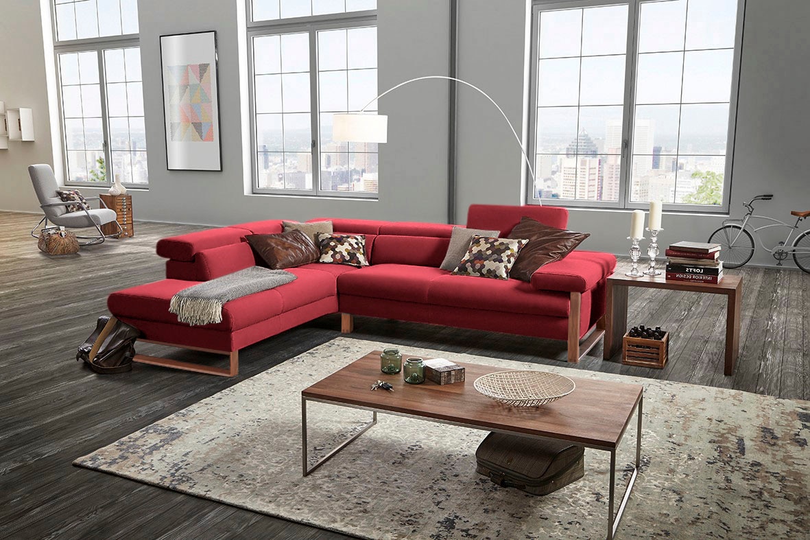 W.SCHILLIG Ecksofa »finn, Designsofa mit tollem Sitzkomfort, bequem, L-Form«, German Design Award 2016, Fußgestell Nussbaum natur, Breite 281 cm
