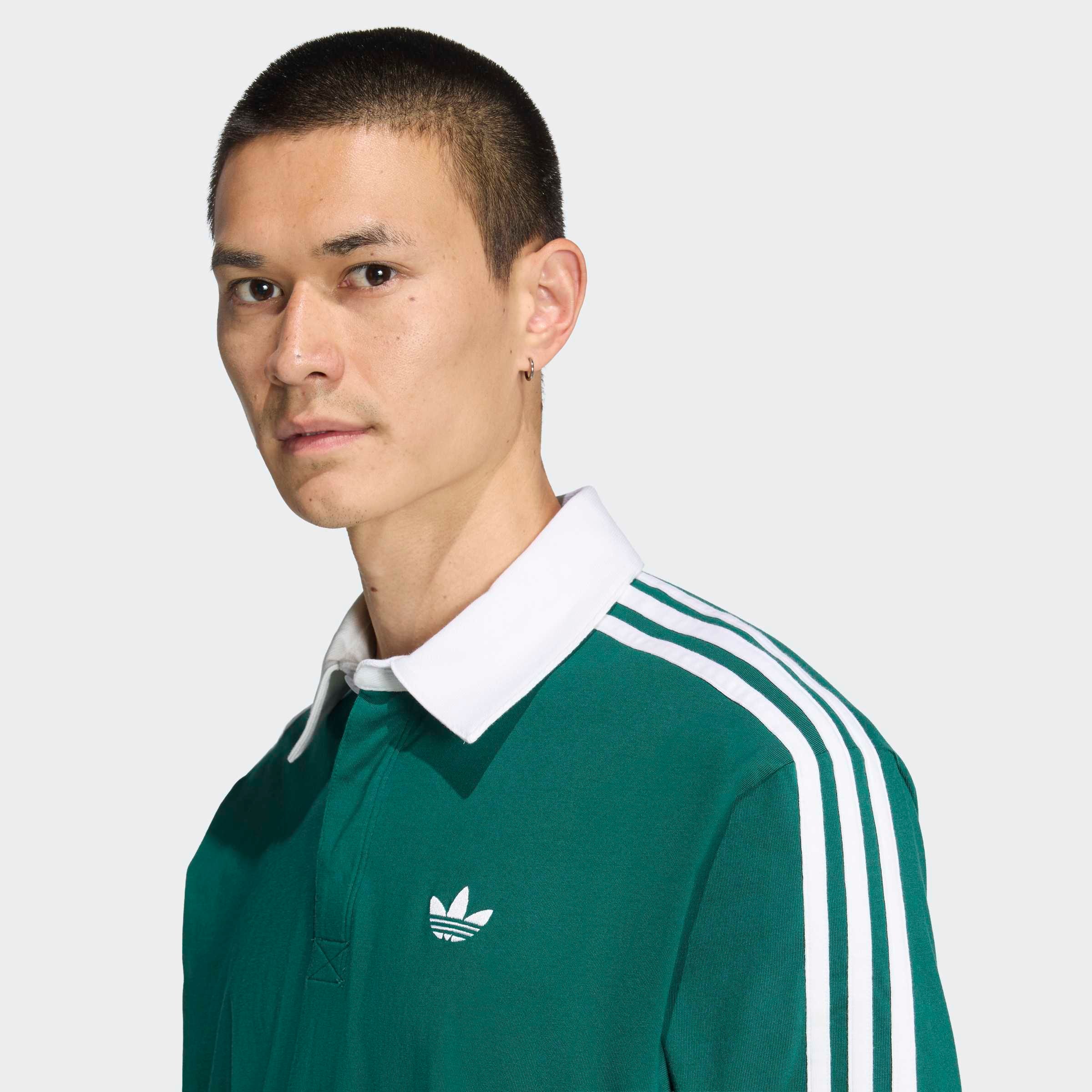adidas Originals Poloshirt »3-STREIFEN RUGBY LONGSLEEVE POLO« mit Druckknopf, aus Baumwolle