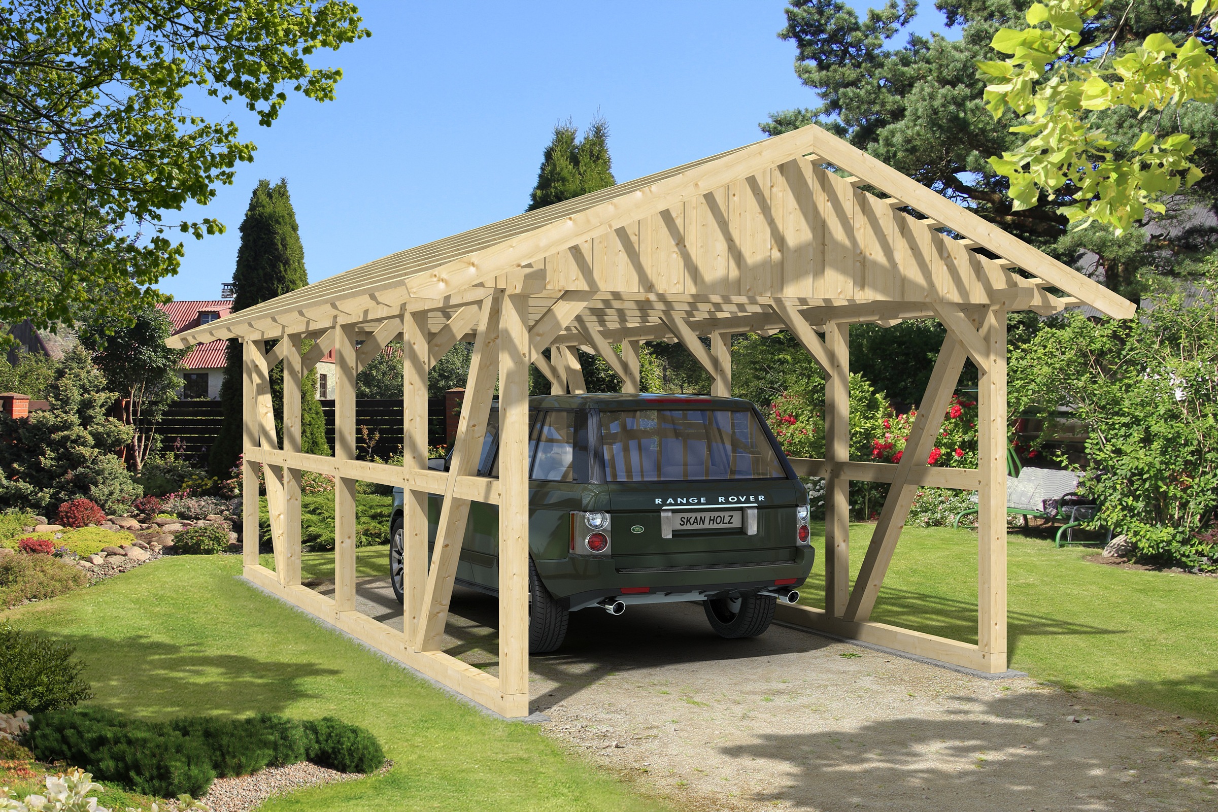 Skanholz Einzelcarport »Schwarzwald«, KVH-Fichte, 300 cm, Natur, mit Dachlattung