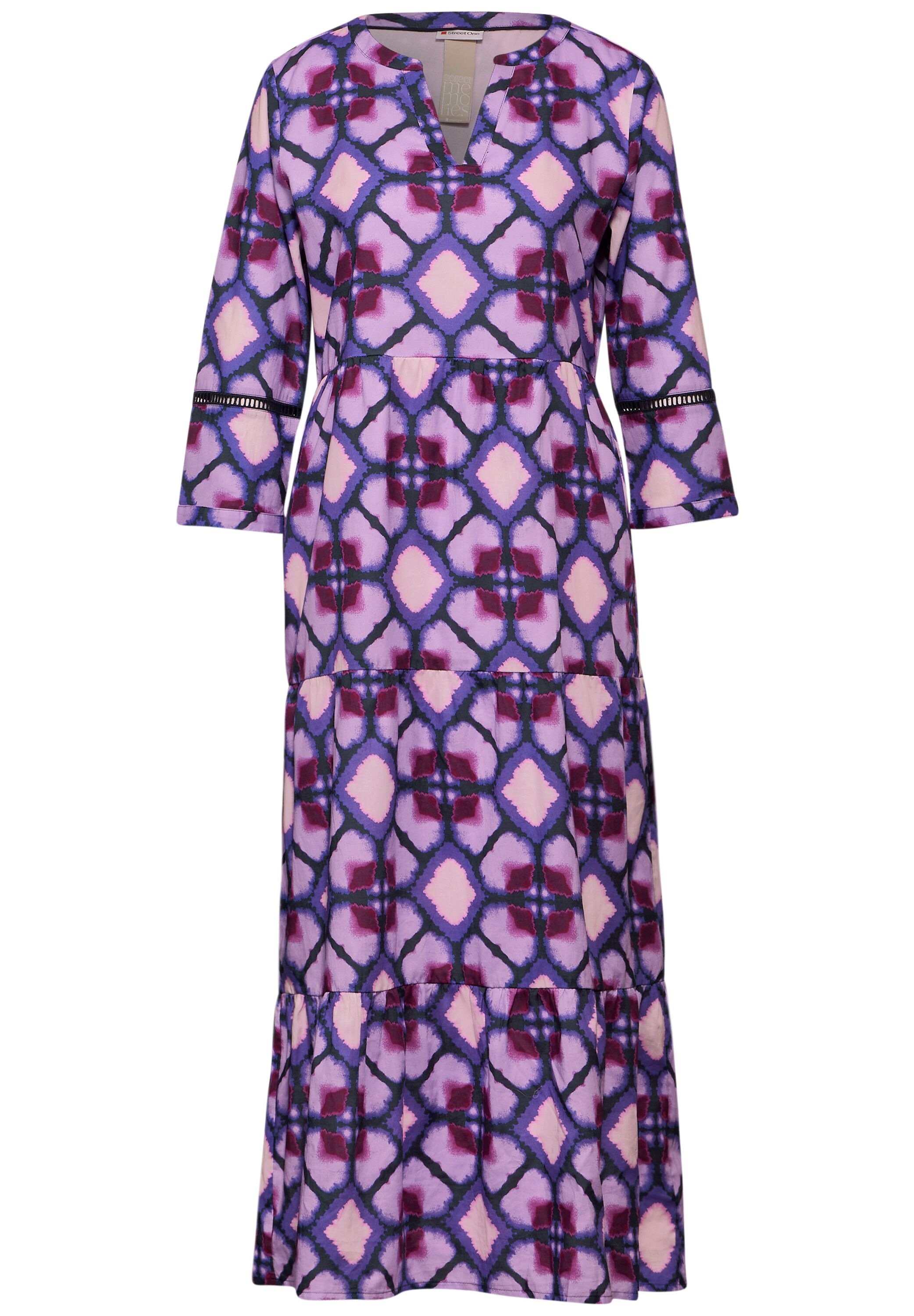 Midikleid STREET ONE, Damen, Gr. 38, EURO-Größen, lila (bellflower lila), Web, 100% Baumwolle, bedruckt, gerade Midi, Rundhals, Bündchen, Kleider Midikleid, aus 100% Baumwolle 3