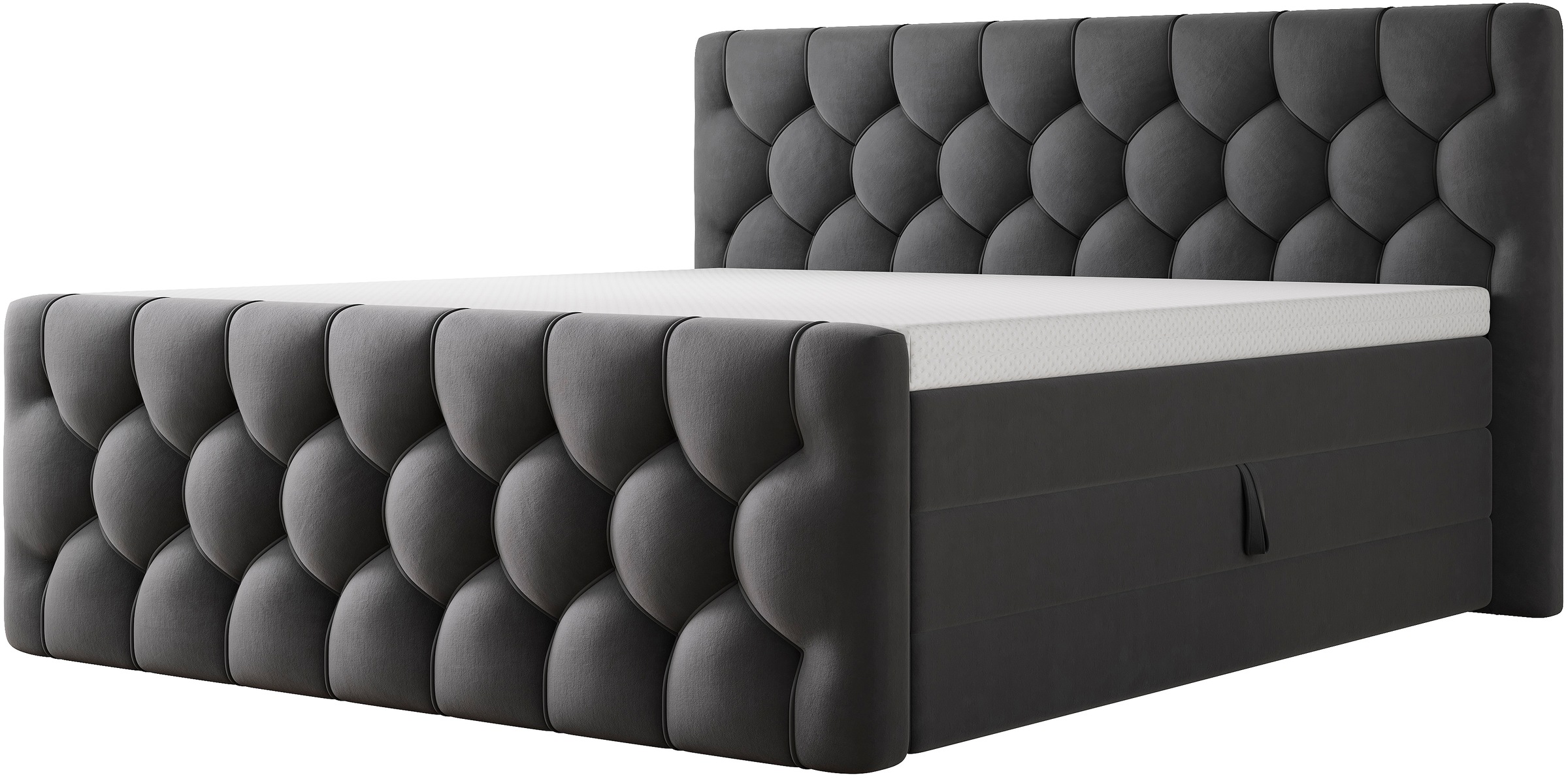 OTTO home Boxbett »BASILL, Polsterbett mit Bettkasten und Taschenfederkernmatratze H3« mit 7cm Komfortschaum-Topper, Samt-Bezug, 180x200cm