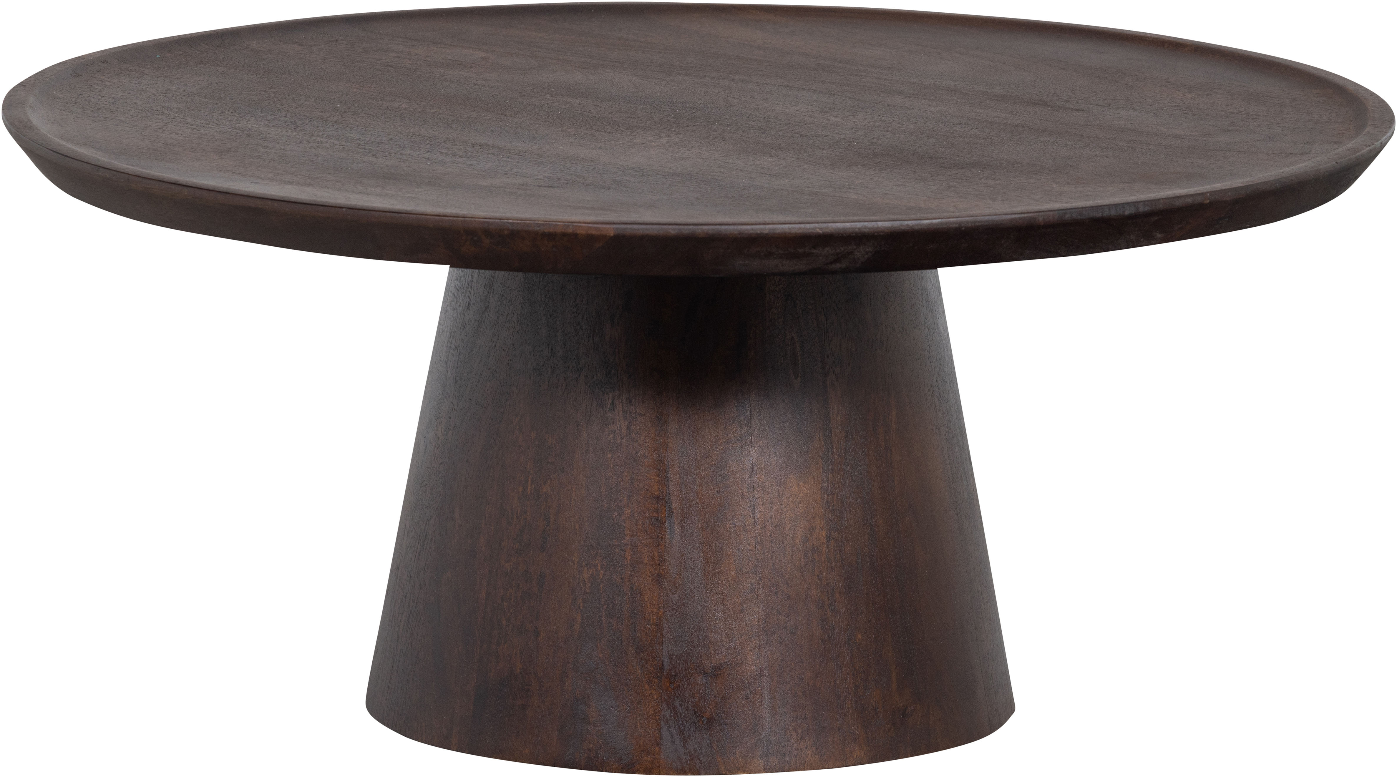 WOOOD Couchtisch "Coffee A Gogo mit Massivmangoholz und bauchigem Standfuß Ø 90 x 40 cm" Tischblattdicke 4 cm, umlaufender Randerhöhung, Tragkraft 15 kg