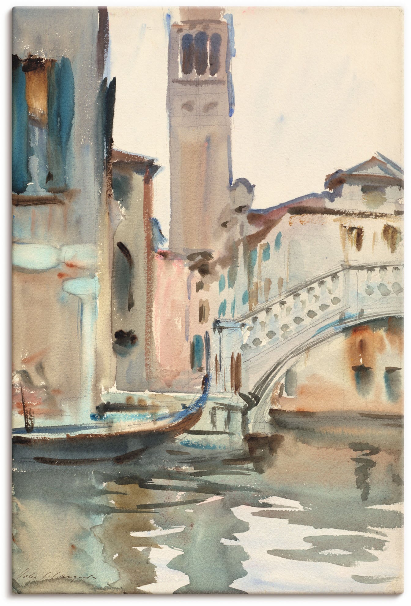 Artland Leinwandbild "Eine Brücke und Campanile, Venedig." Venedig 1 Stk. tlg. auf Holzrahmen gespannt