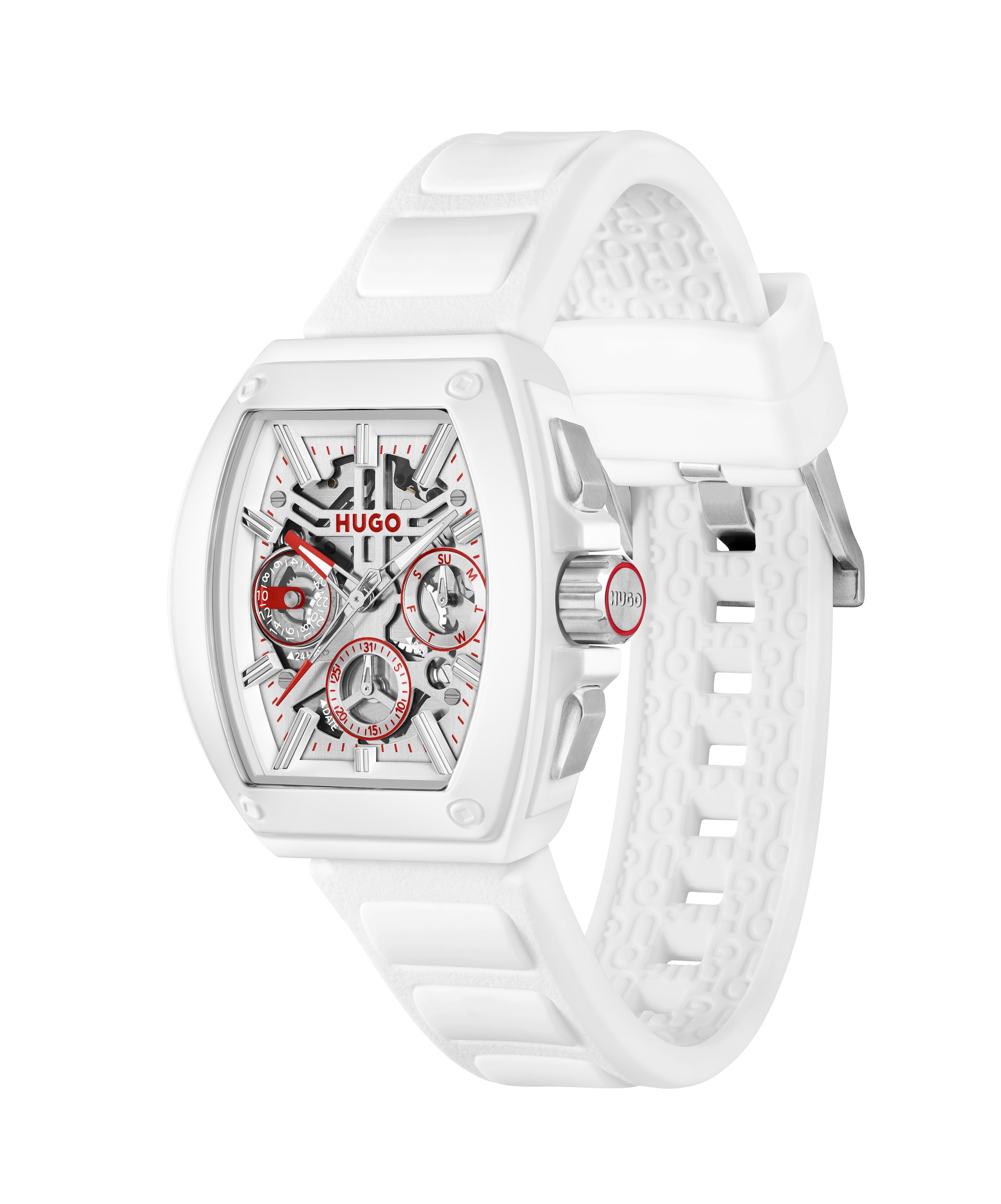 HUGO Multifunktionsuhr »#HUGO ID SKELETON« Quarzuhr, Armbanduhr, Herrenuhr, Silikonarmband, analog
