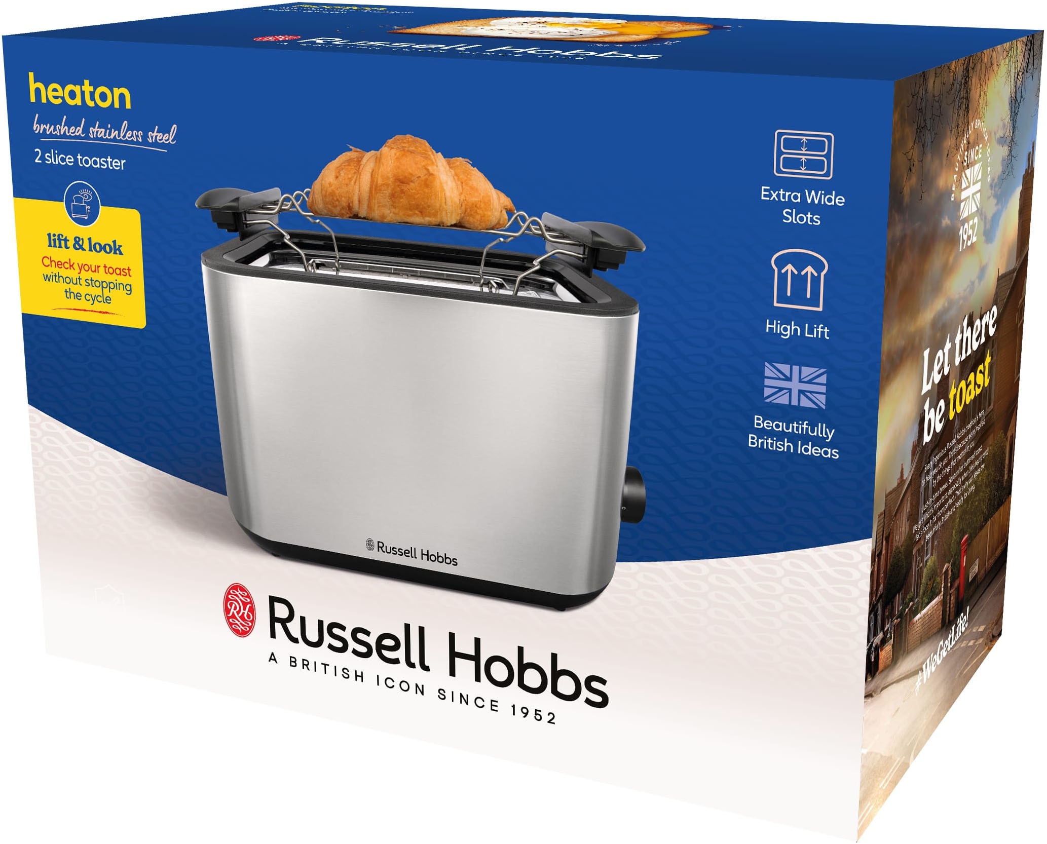 RUSSELL HOBBS Toaster »Heaton 27390-56, Edelstahl«, 2 kurze Schlitze, 2 extra breite Toastschlitze, 6 Bräunungsstufen, inkl. Brötchenaufsatz