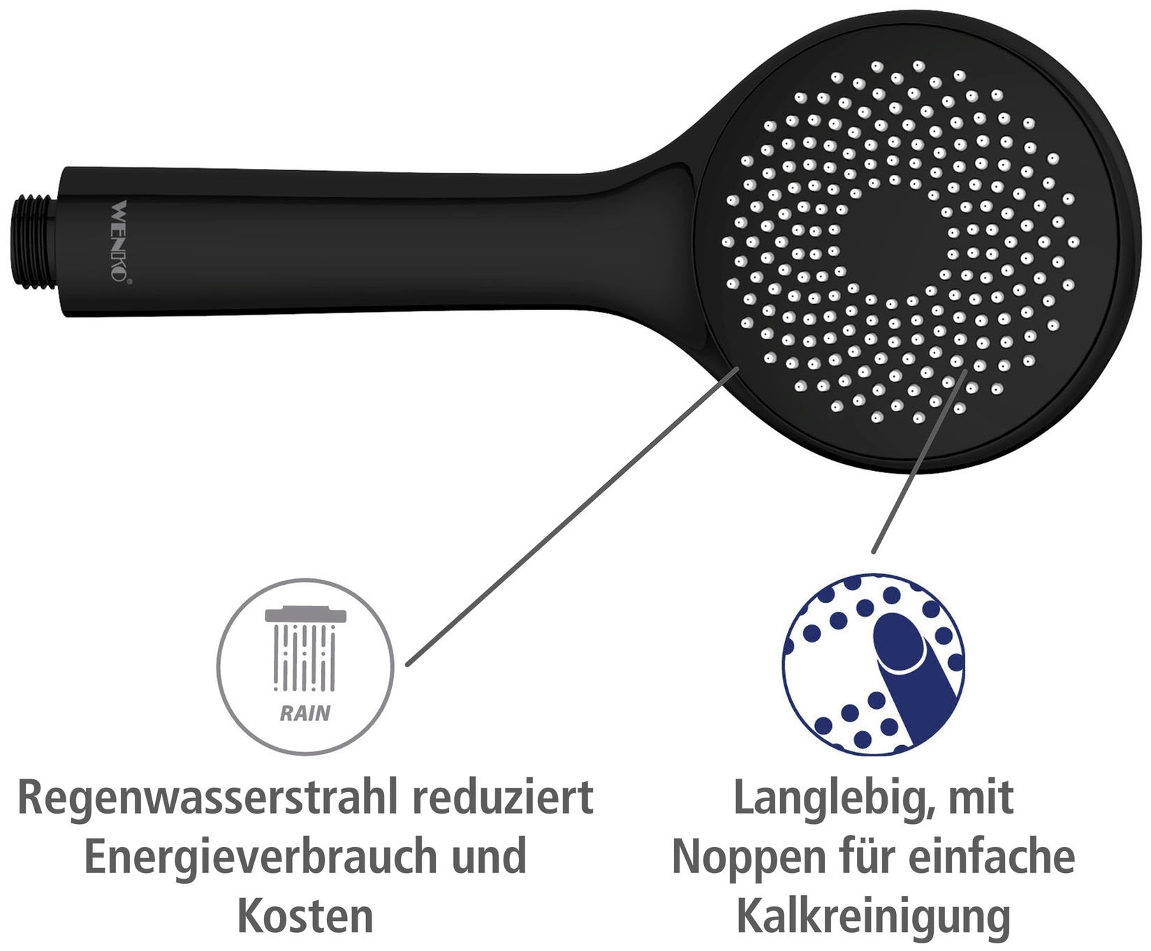 WENKO Handbrause »Watersaving«, (1 tlg.), Schwarz matt, Ø 9,5 cm