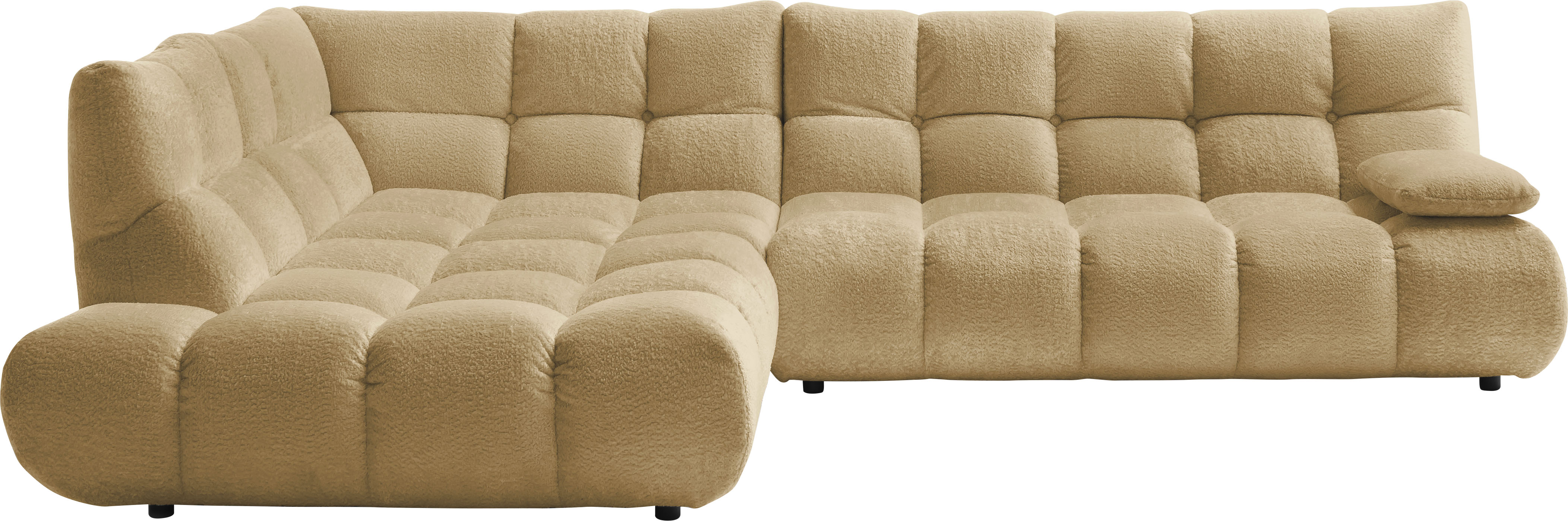 Home affaire Ecksofa "Cozy Bubble, mit klappbarer Armlehne, Breite 324 cm" mit eleganter Steppung, Rundumbezug & weicher Polsterung