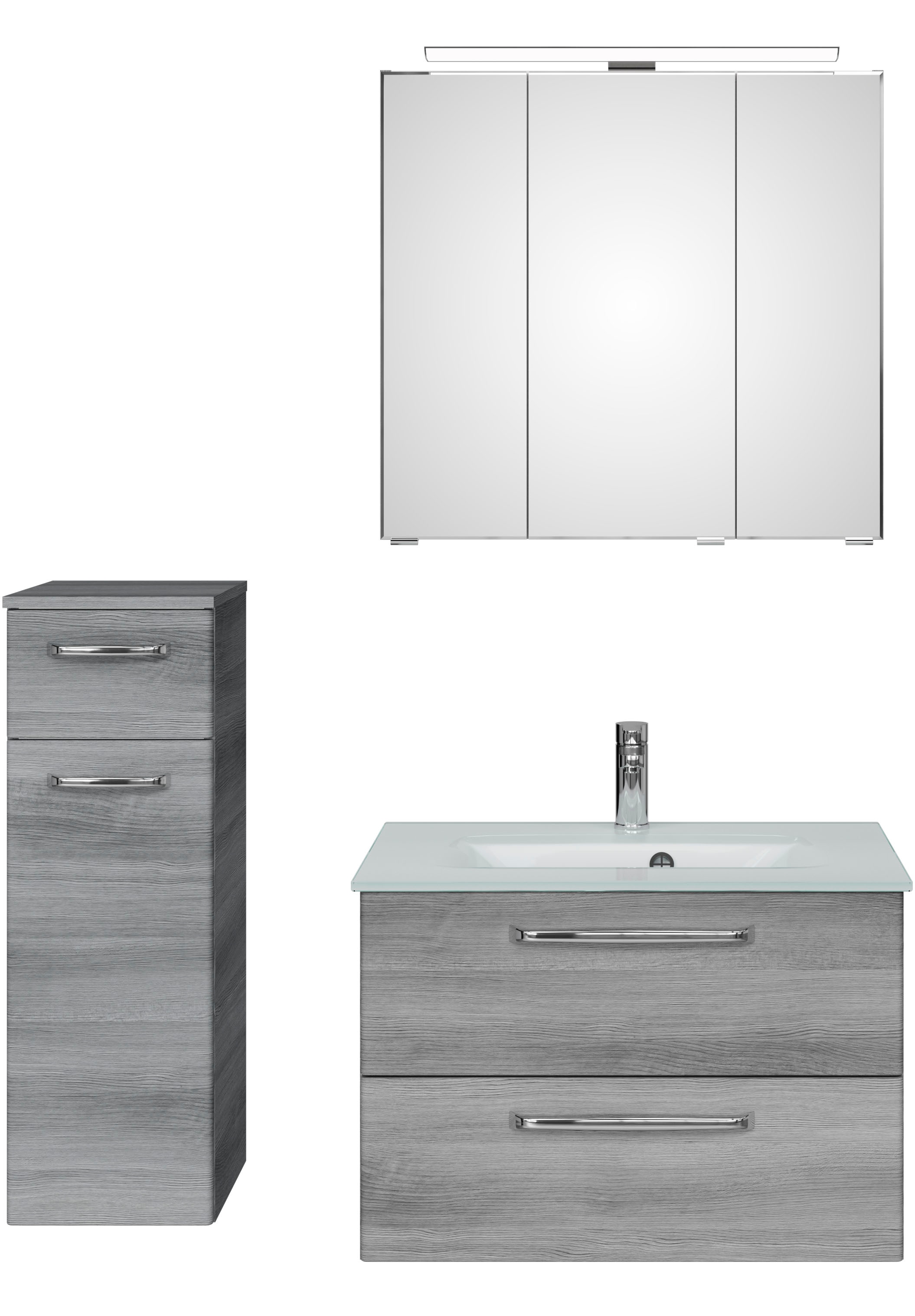 Saphir Badmöbel-Set »Badmöbel-Set Trentino 3-teilig Glas-Waschtisch mit LED-Spiegelschrank«, (4 St.), Badezimmer-Set mit Unterschrank inkl. Türdämpfer