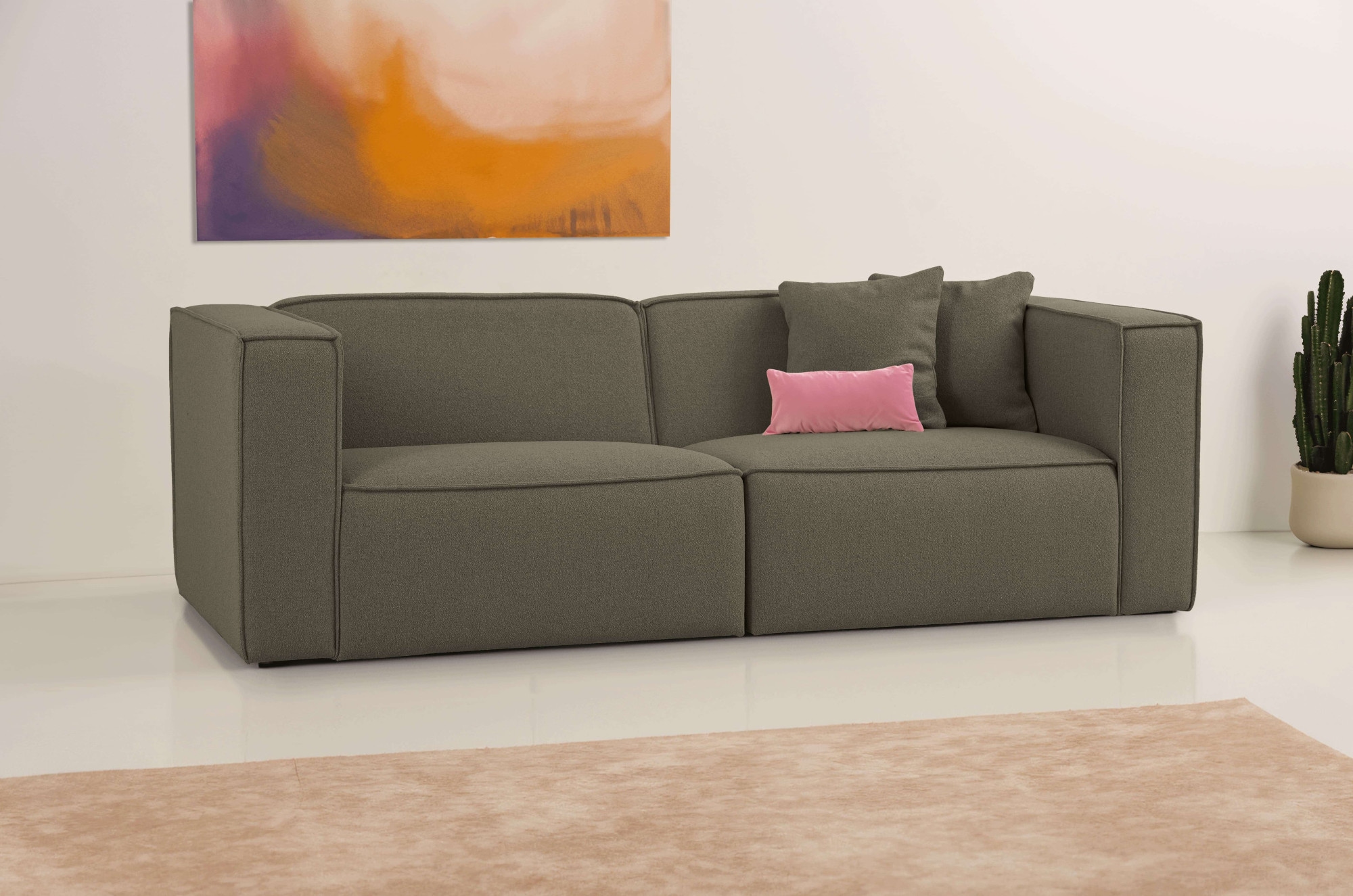 OTTO home 3-Sitzer »Tammie«, Breite 222 cm, Webstoff fein, bodentief, mit Wellenunterfederung