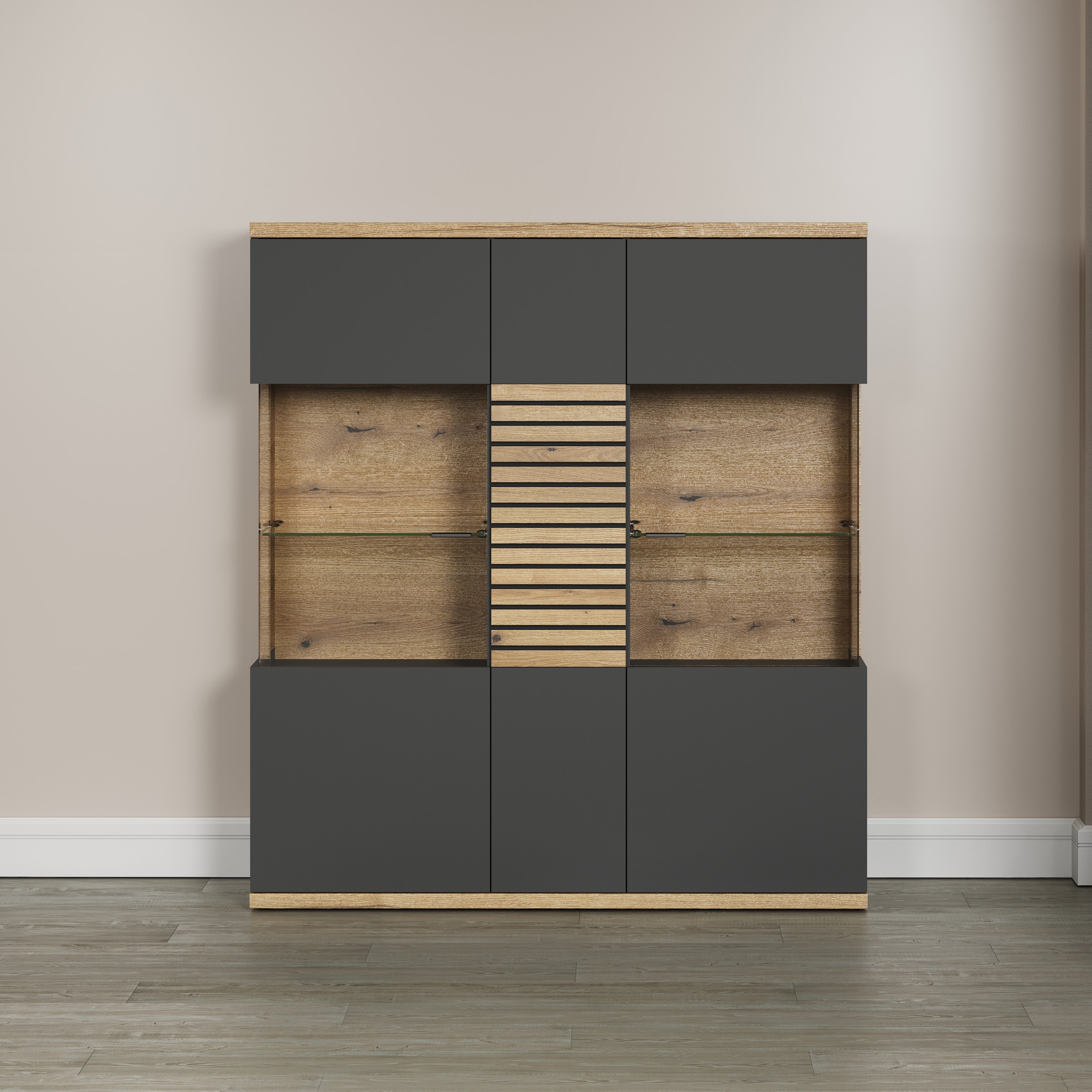 INOSIGN Highboard "Galway", Breite Wohnzimmervitrine in angesagter Rillenop günstig online kaufen