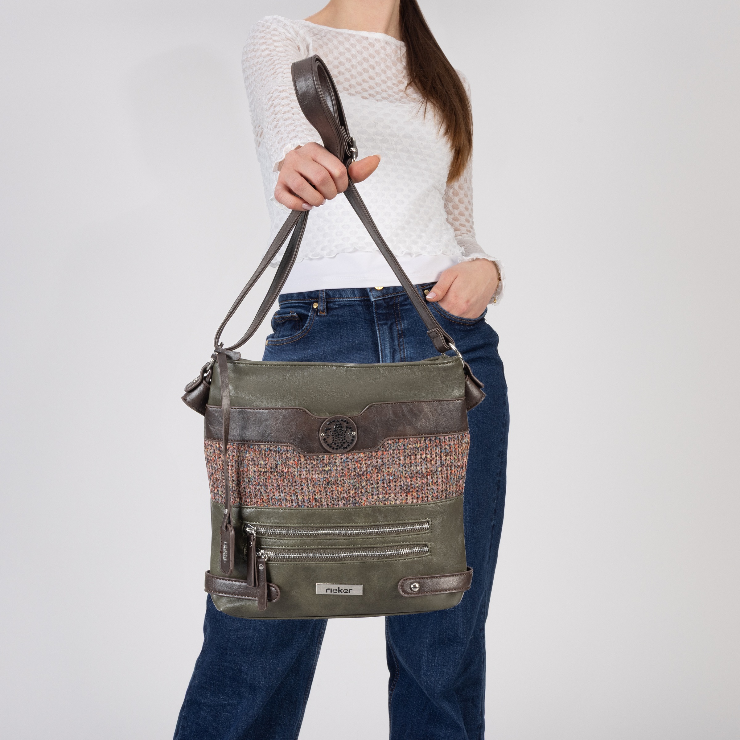 Rieker Umhängetasche Schultertasche, Damen-Tasche mit praktischem Reißverschluss-Rückfach