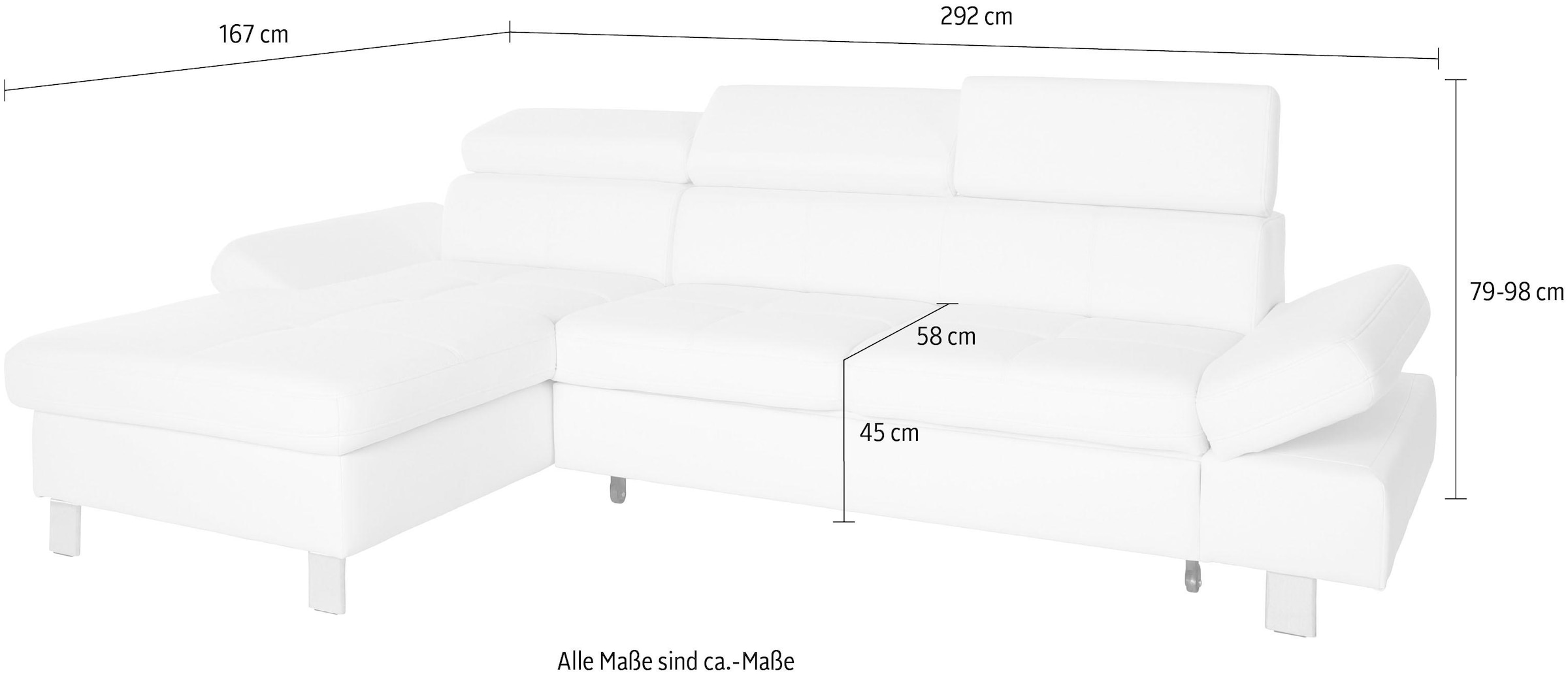 exxpo - sofa fashion Ecksofa »Fiji, hochwertige Detailverarbeitung im Sitz und Rücken, L-Form«, bequem durch Kopf- und Armteilverstellung, wahlweise mit Bettfunktion