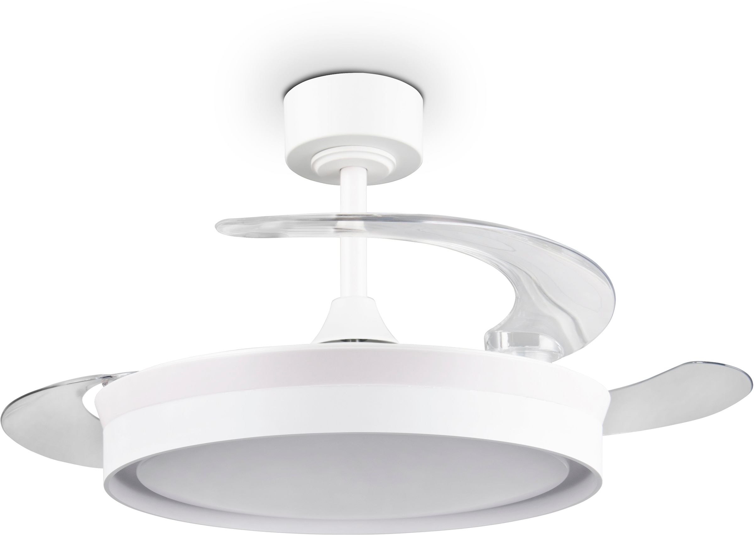 REALITY Leuchten LED Deckenleuchte »KERAVA mit Ventilator, Deckenventilator mit ausklappbaren Flügeln 30W« LED-Board 1 Stk. Farbwechsler | warmweiß - kaltweiß Ø 46 - 106 cm (aufgeklappt), 6 Stufen, LED 30W CCT dimmbar Timer