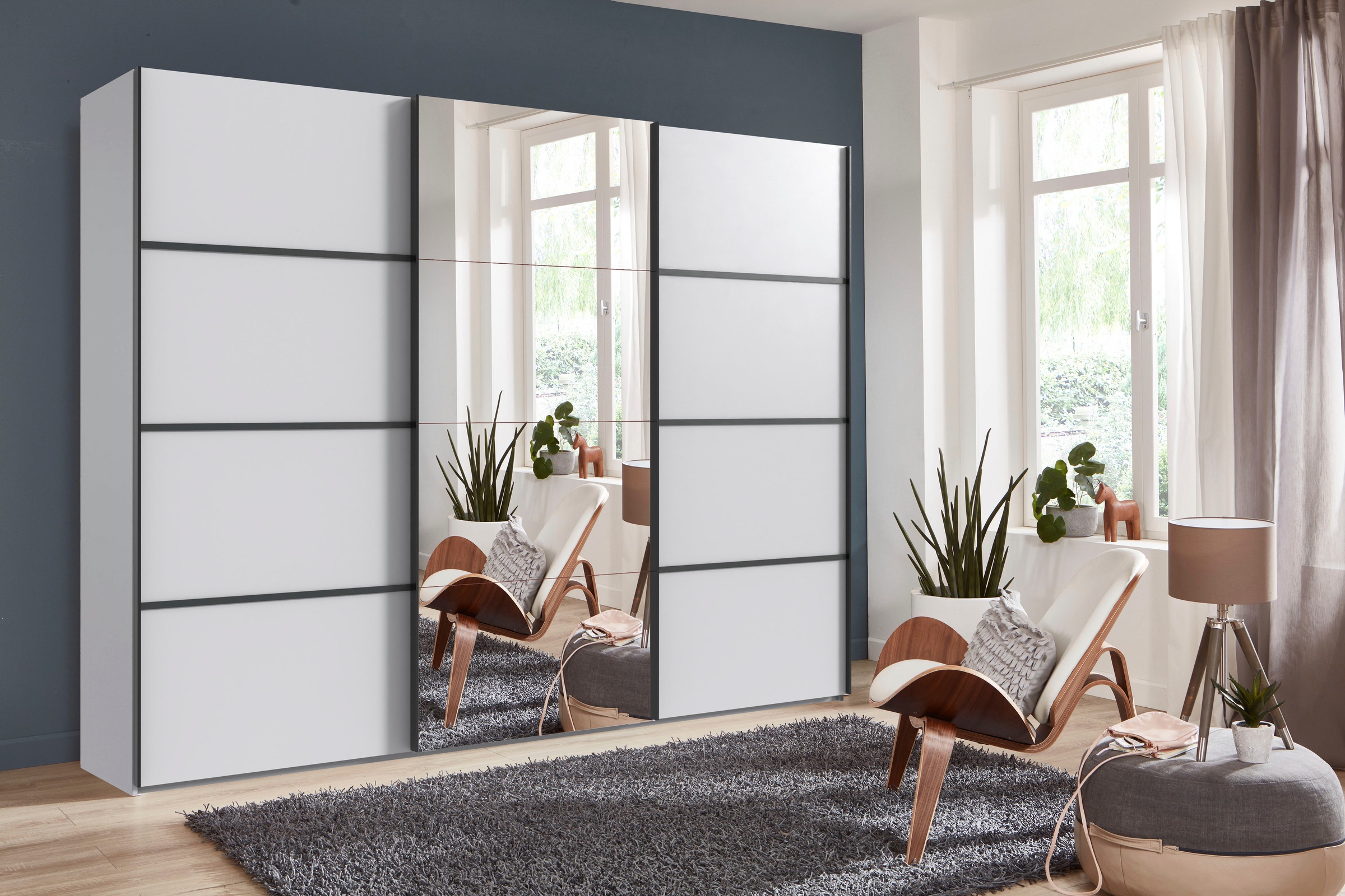 Wimex Schwebetürenschrank »Jork Kleiderschrank mit Spiegel, schwarze Metallgriffe«, Schrank in verschiedenen Größen und Innenausstattungsvarianten