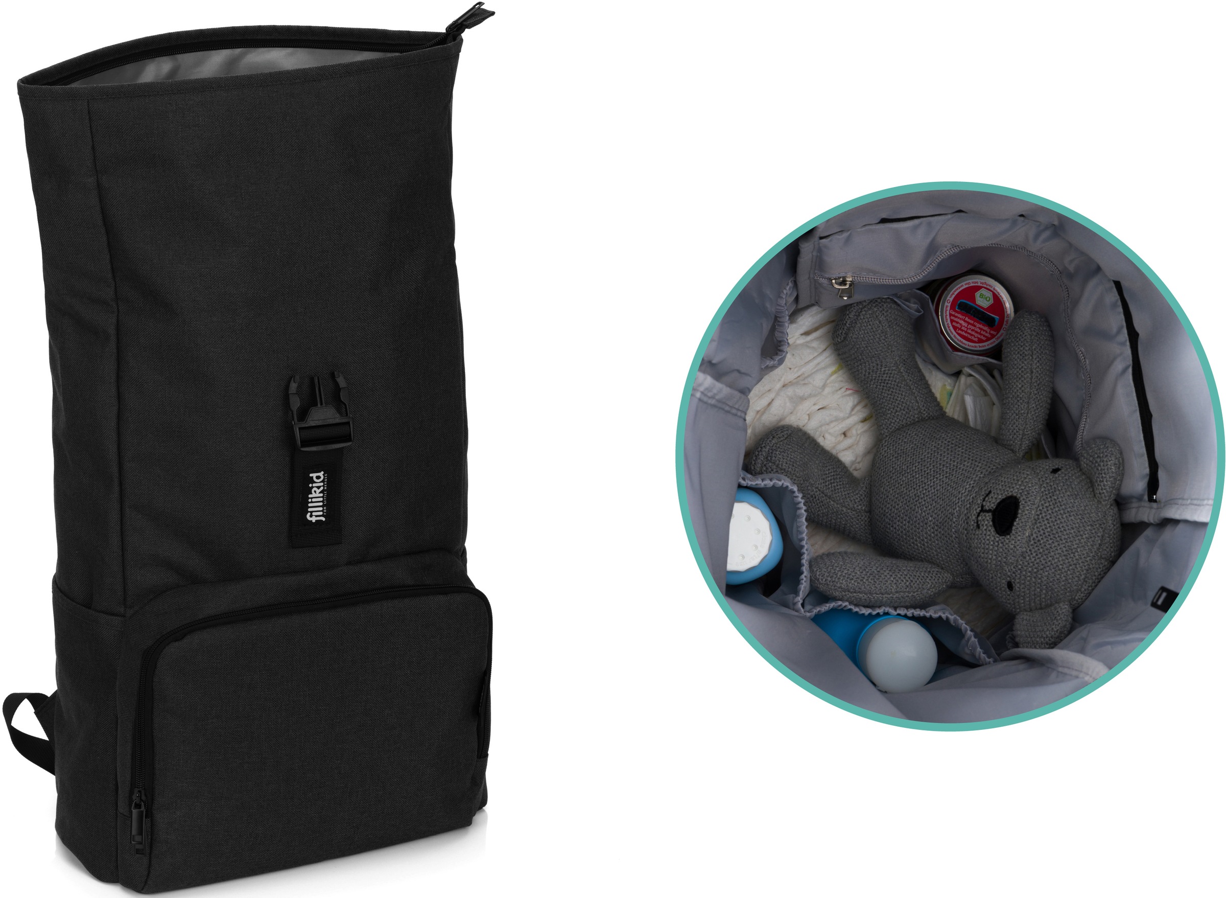 Fillikid Wickelrucksack »Tokio, schwarz melange«, mit Wickelauflage und Volumenerweiterung