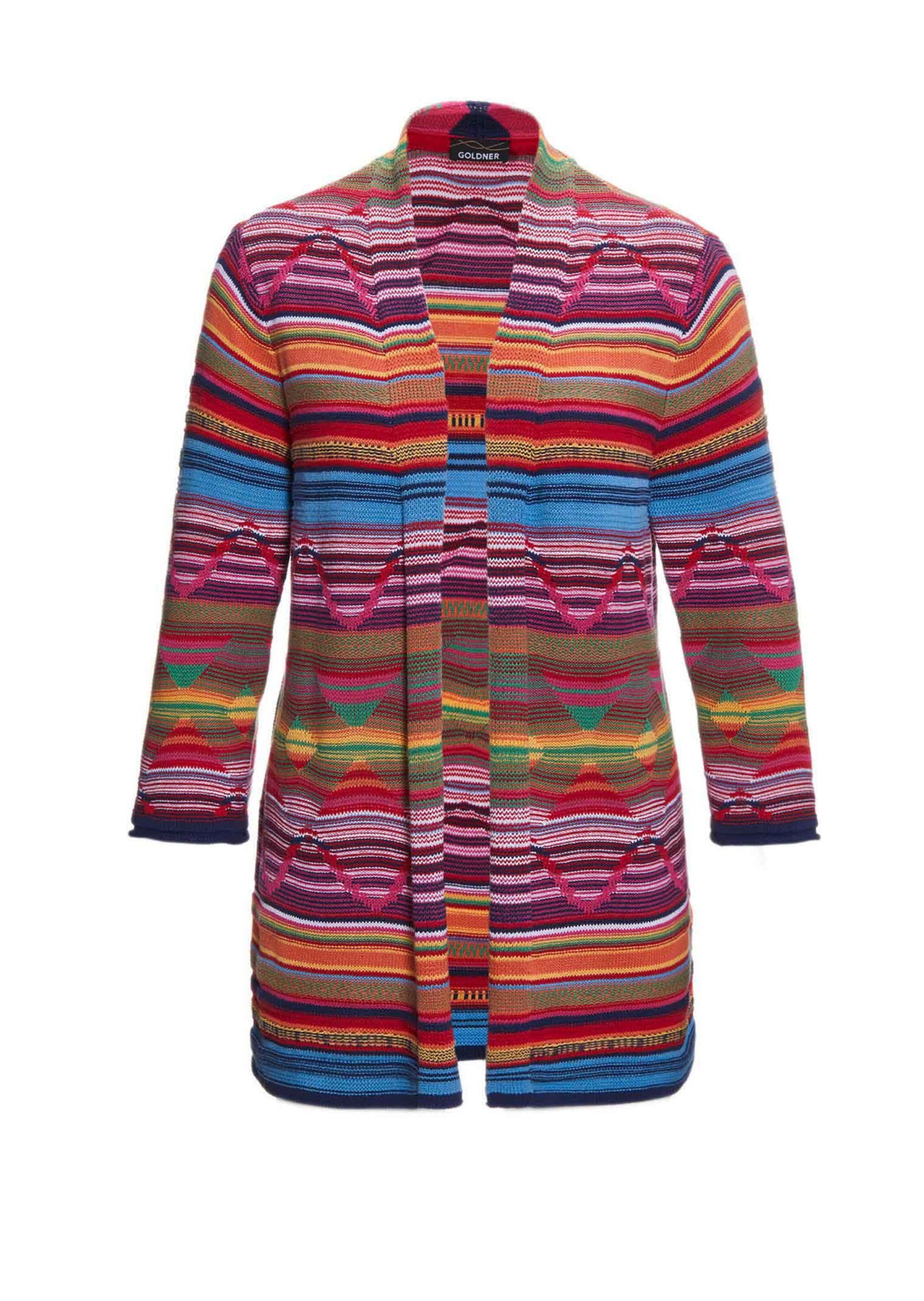 GOLDNER Strickjacke "Kurzgröße Abstrakt gemusterte Jaquardstrickjacke in offener Schnittform" Jacquardstrickjacke