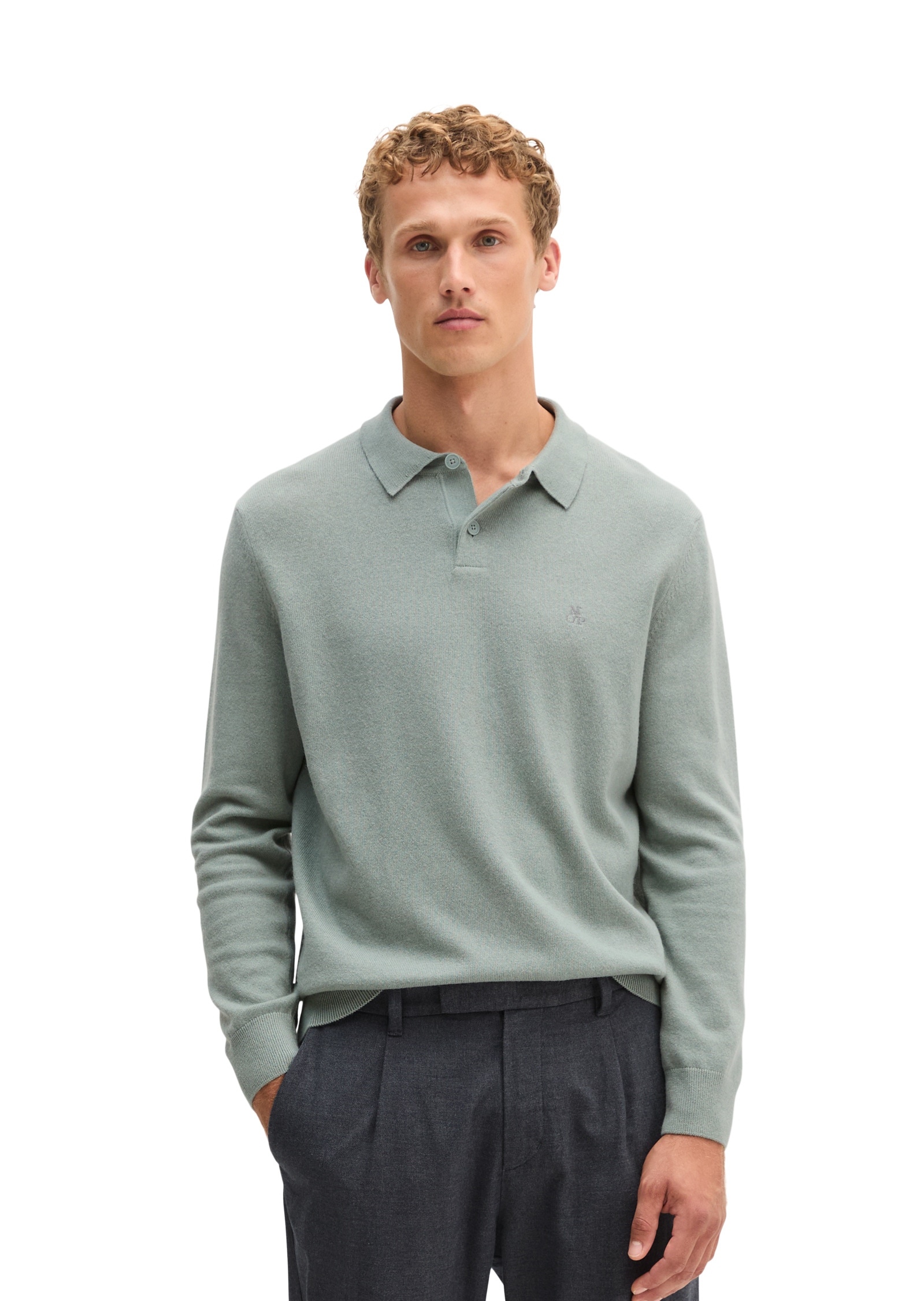 Marc OPolo Langarm-Poloshirt "aus softem Bio-Bauwoll-Schurwoll-Mix"