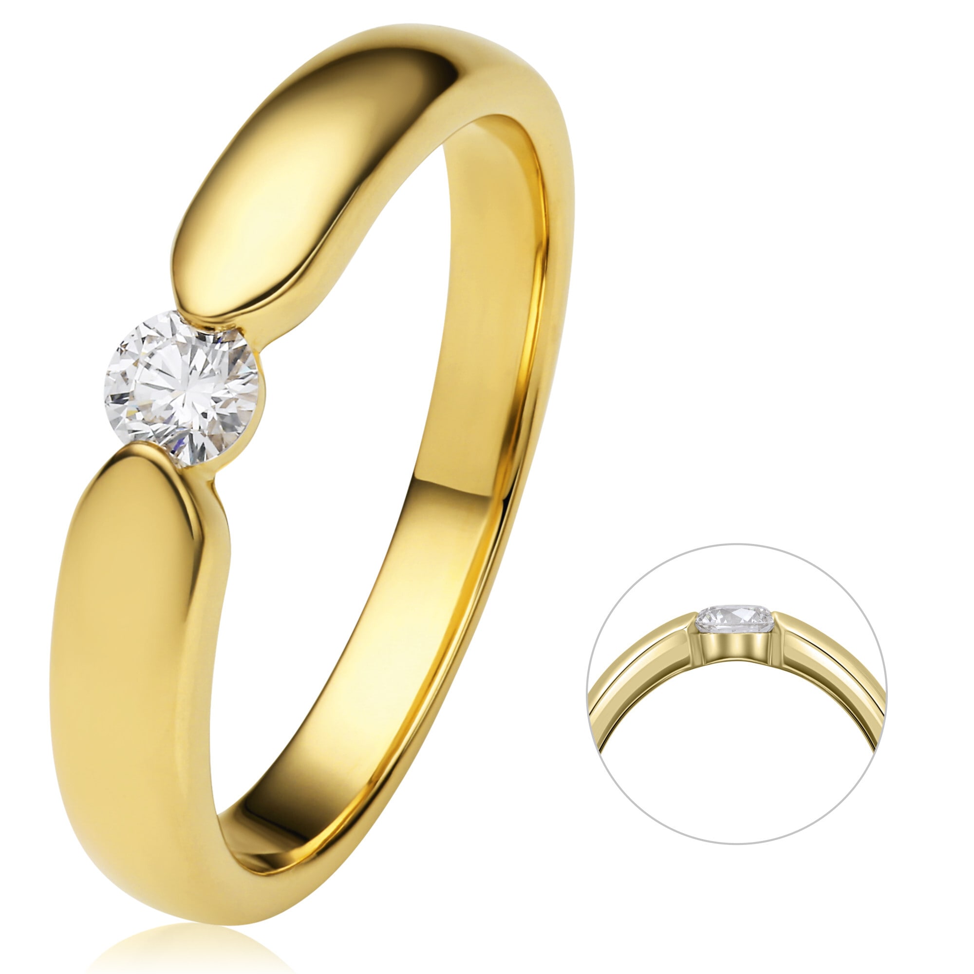 ONE ELEMENT Diamantring »0.17 ct Diamant Brillant Spannfassung Ring aus 585 Gelbgold«, Damen Gold Schmuck Spannfassung