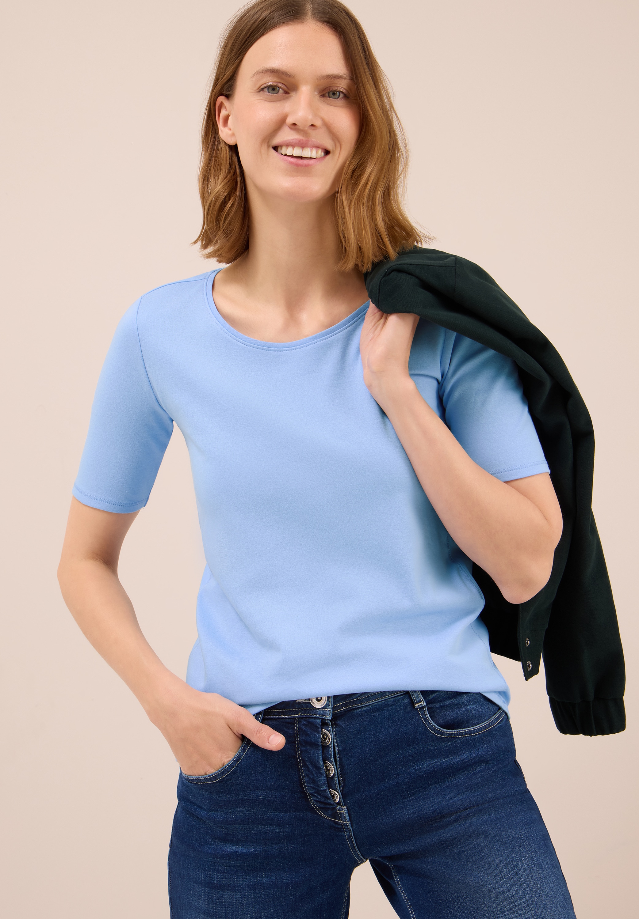 Cecil Rundhalsshirt »Style Lena«, mit Halbärmeln