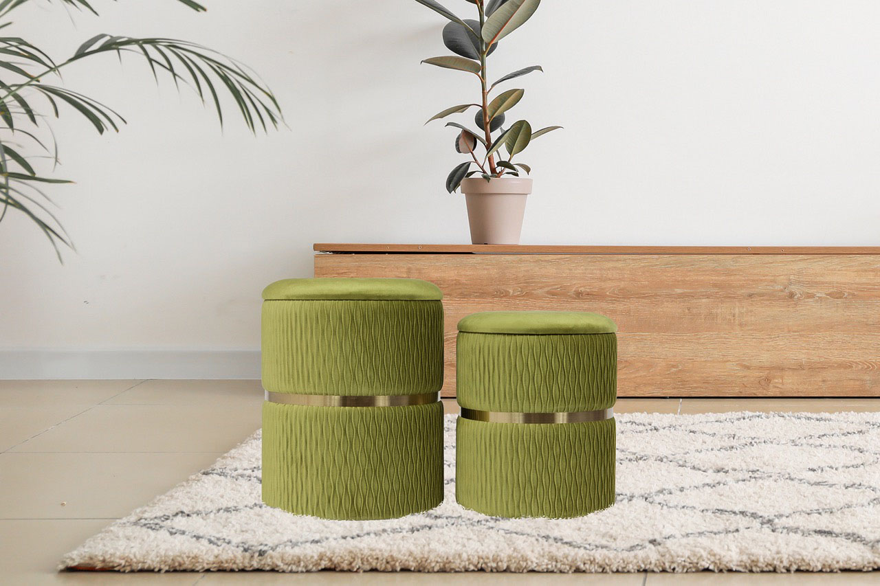 Kayoom Polsterhocker "Hocker Zora 425 2er-Set, Praktischer und versteckter Stauraum" Set, 2 Stk. tlg. 2er-Set mit Stauraum, ineinander stapelbar, goldener Ring
