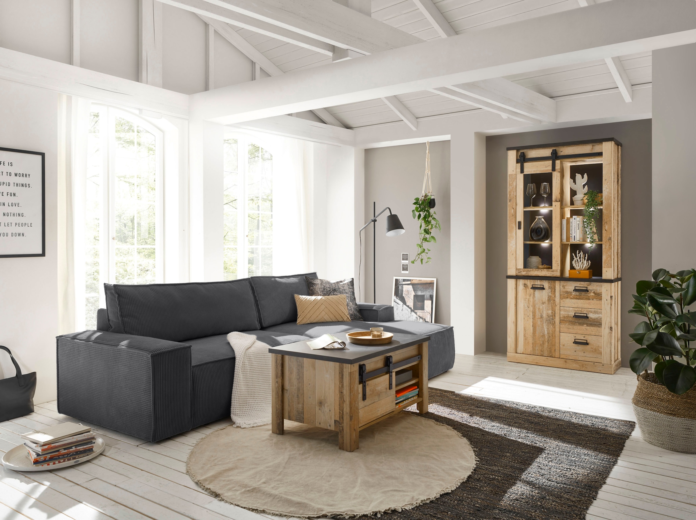 OTTO home Ecksofa »SHERWOOD L-Form, 267 cm - OTTO. Verlässliche Qualität.« Schlaffunktion mit Bettkasten (210x136 cm), Cord, Vintage, Samtvelours