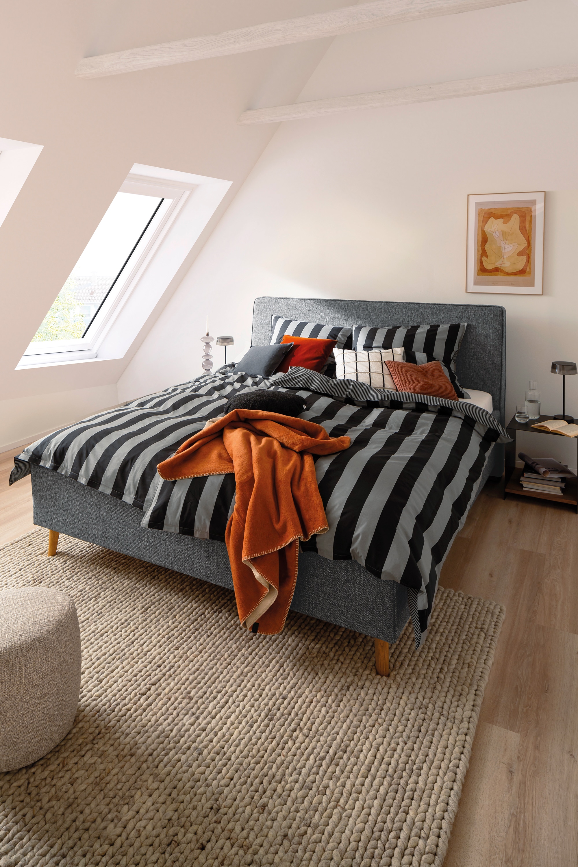 Wendebettwäsche, grau, SCHÖNER WOHNEN-KOLLEKTION, Renforcé, 100% Baumwolle, Bettwäsche, "Panel", aus reiner Baumwolle und kleinem Stehsaum